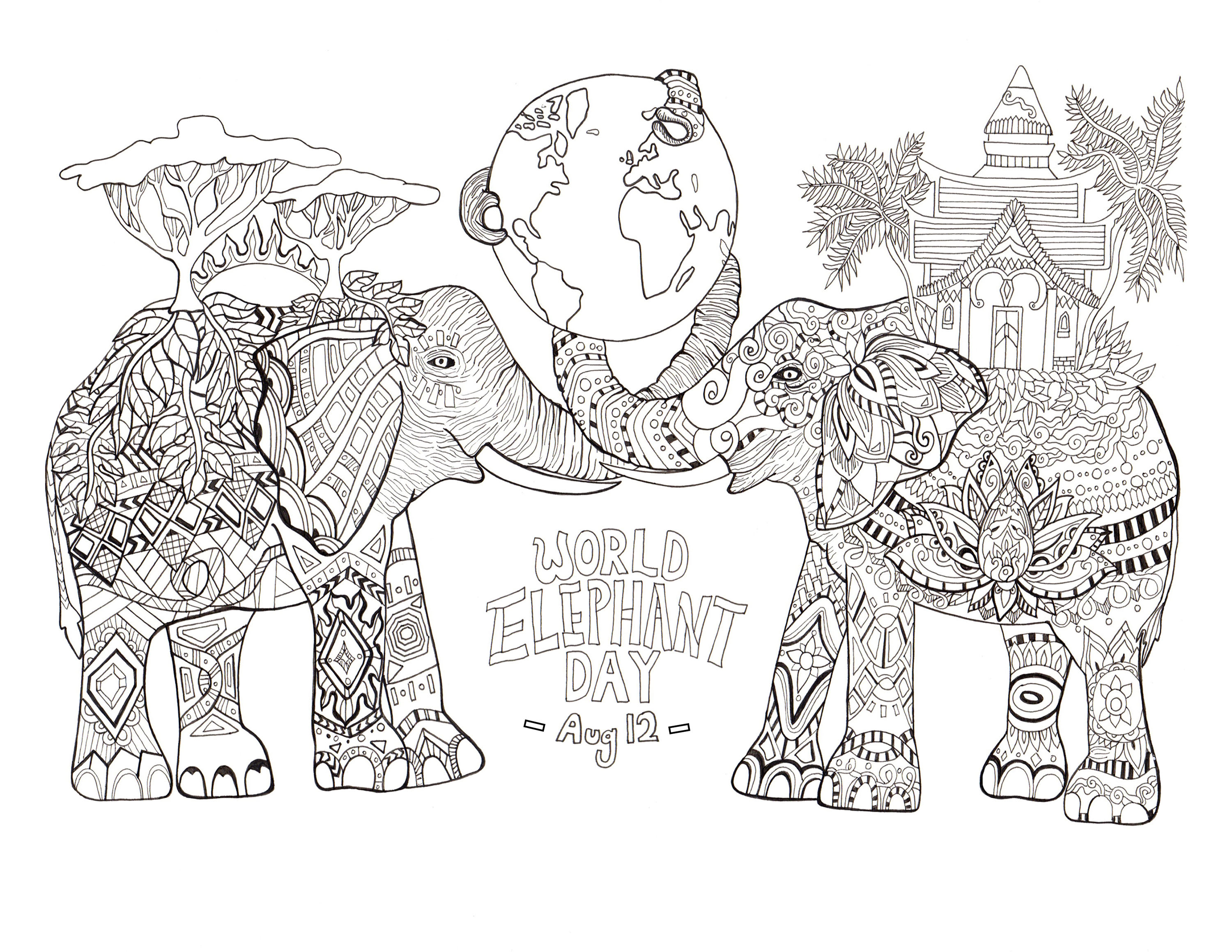 Día Mundial del Elefante. Colorear para el Día Mundial del Elefante (12 de agosto)