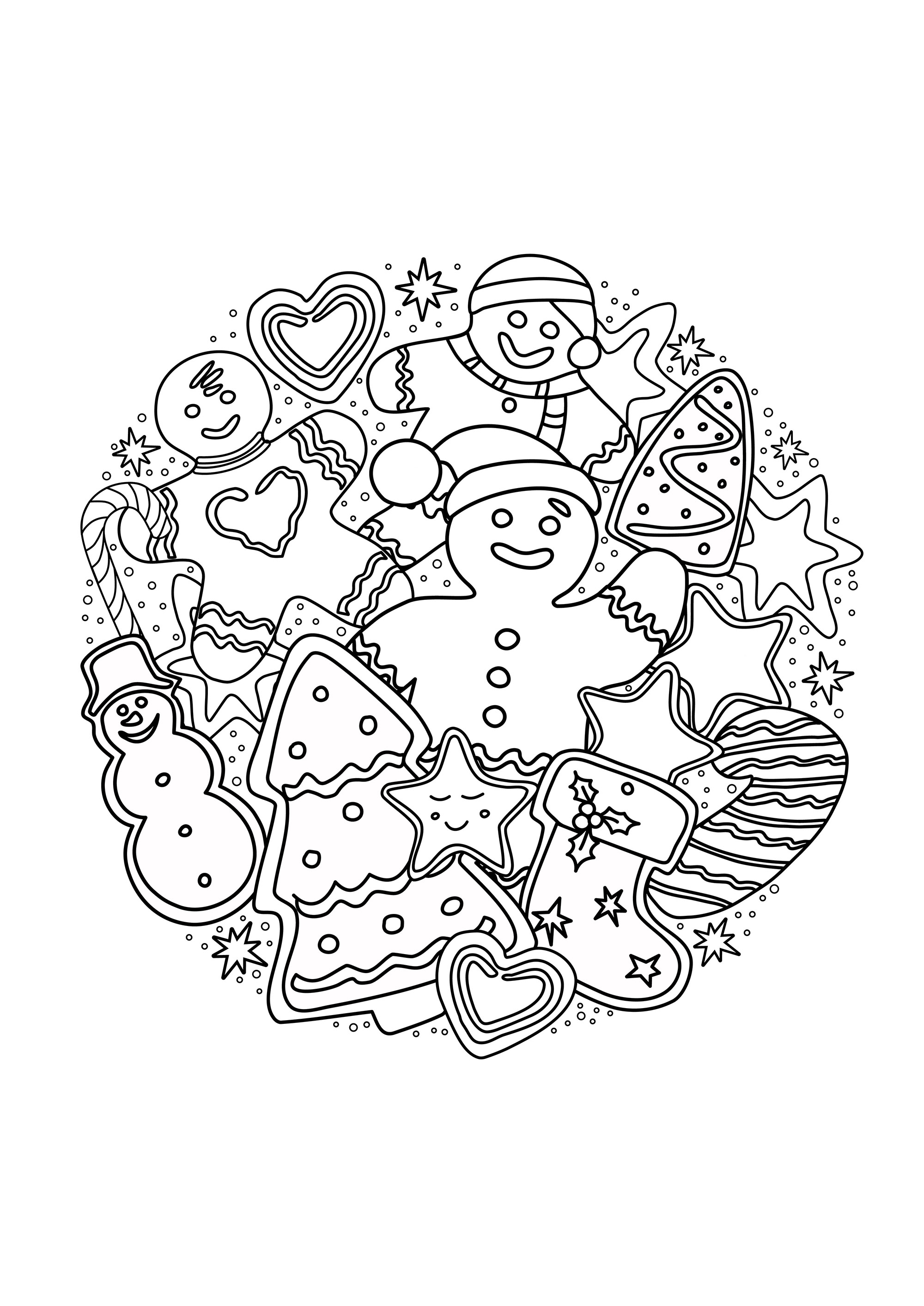 Hombres de jengibre y pasteles que representan árboles de Navidad, muñecos de nieve, golosinas y dulces .., Origen : 123rf   Artista : dovina
