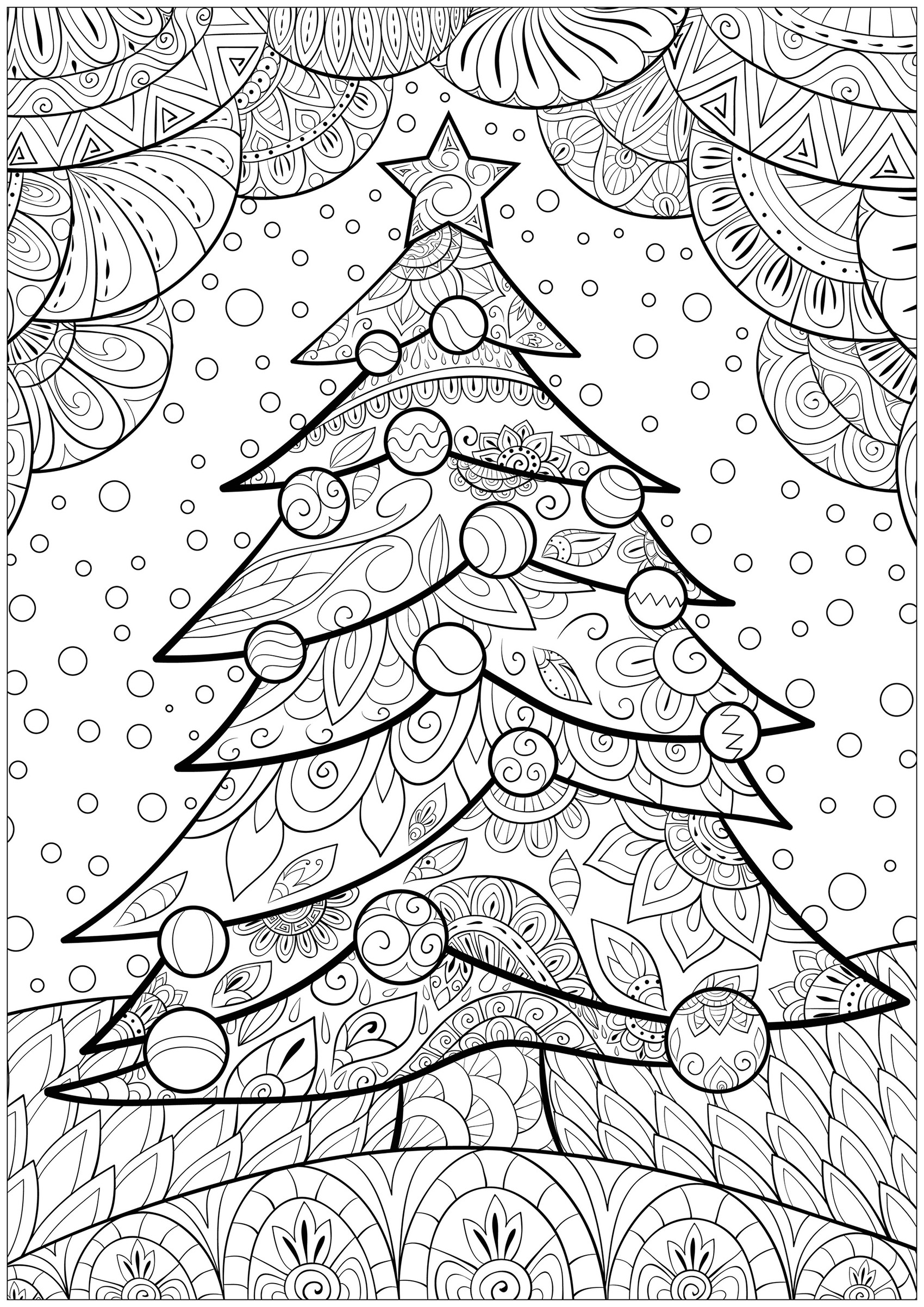 Majestuoso árbol de Navidad, con un intrincado fondo estampado, Origen : 123rf   Artista : Nonuzza