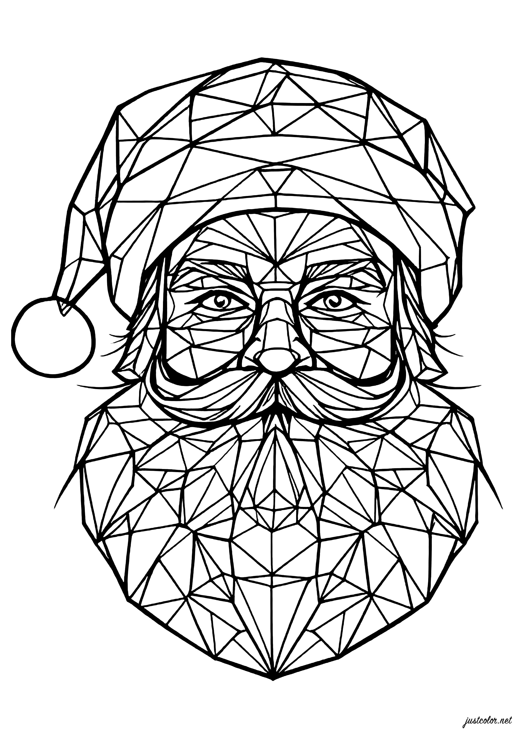 La cara geométrica de Santa (Página de Navidad para imprimir para adultos)