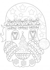 Cabeza de Papá Noel con símbolos navideños