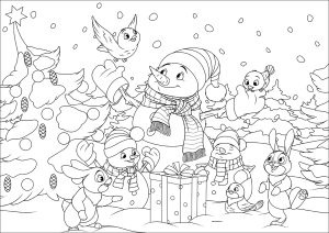 Los muñecos de nieve y sus amigos del bosque