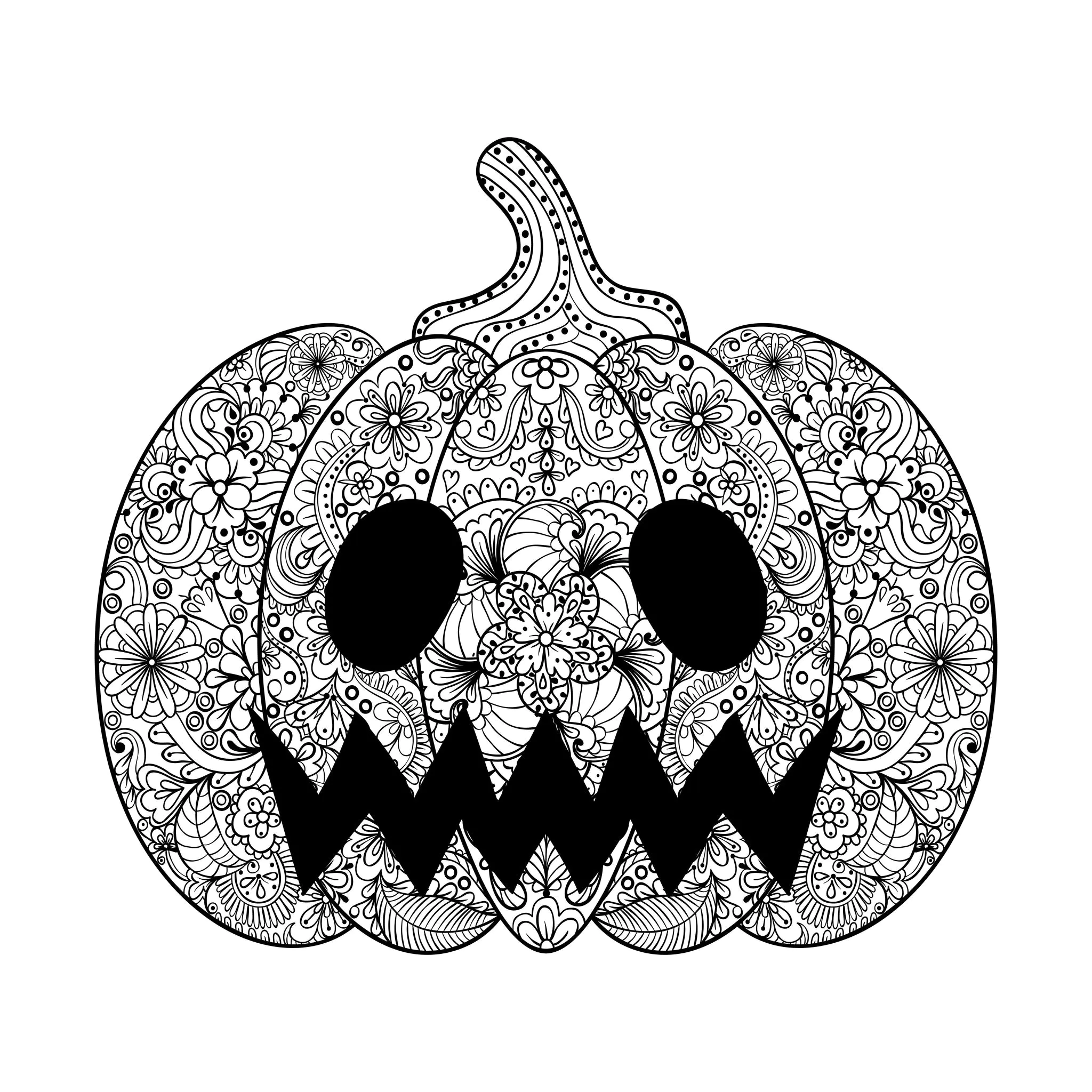 Calabaza sonriente mandala (Página de Halloween para imprimir para adultos)