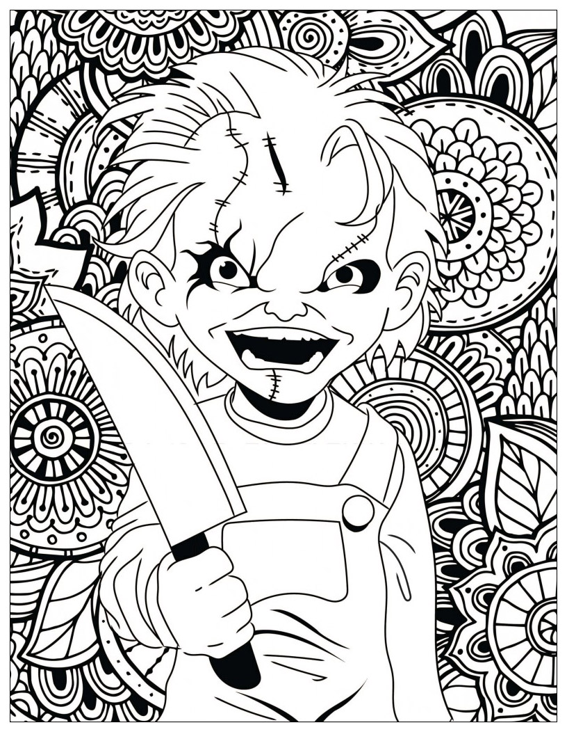 Dibujos para colorear de películas clásicas de terror : Chucky, Artista : Costume Super. Center   Origen : costumesupercenter