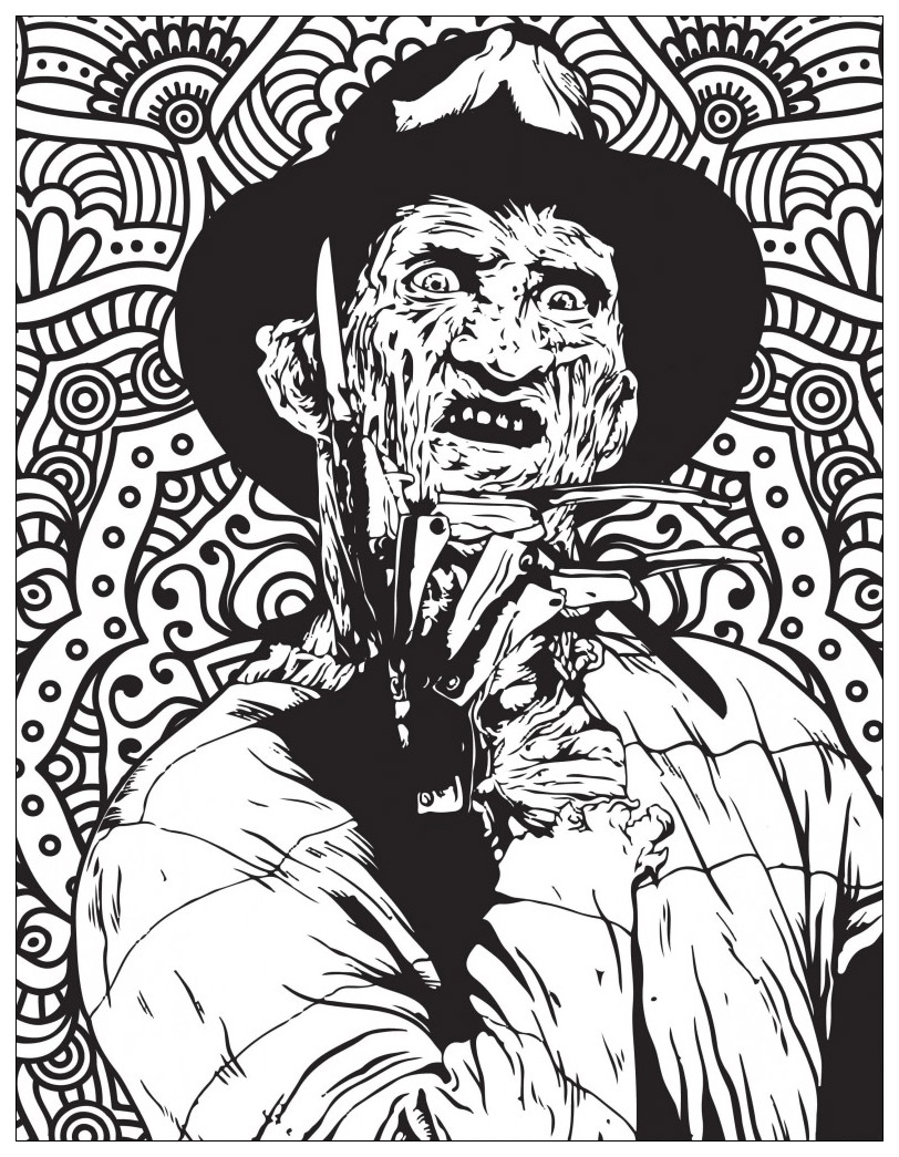 Páginas para colorear de películas clásicas de terror : Freddy Krueger (Fuente : Costume SuperCenter. Encuentra Disfraces de Freddy Krueger aquí)