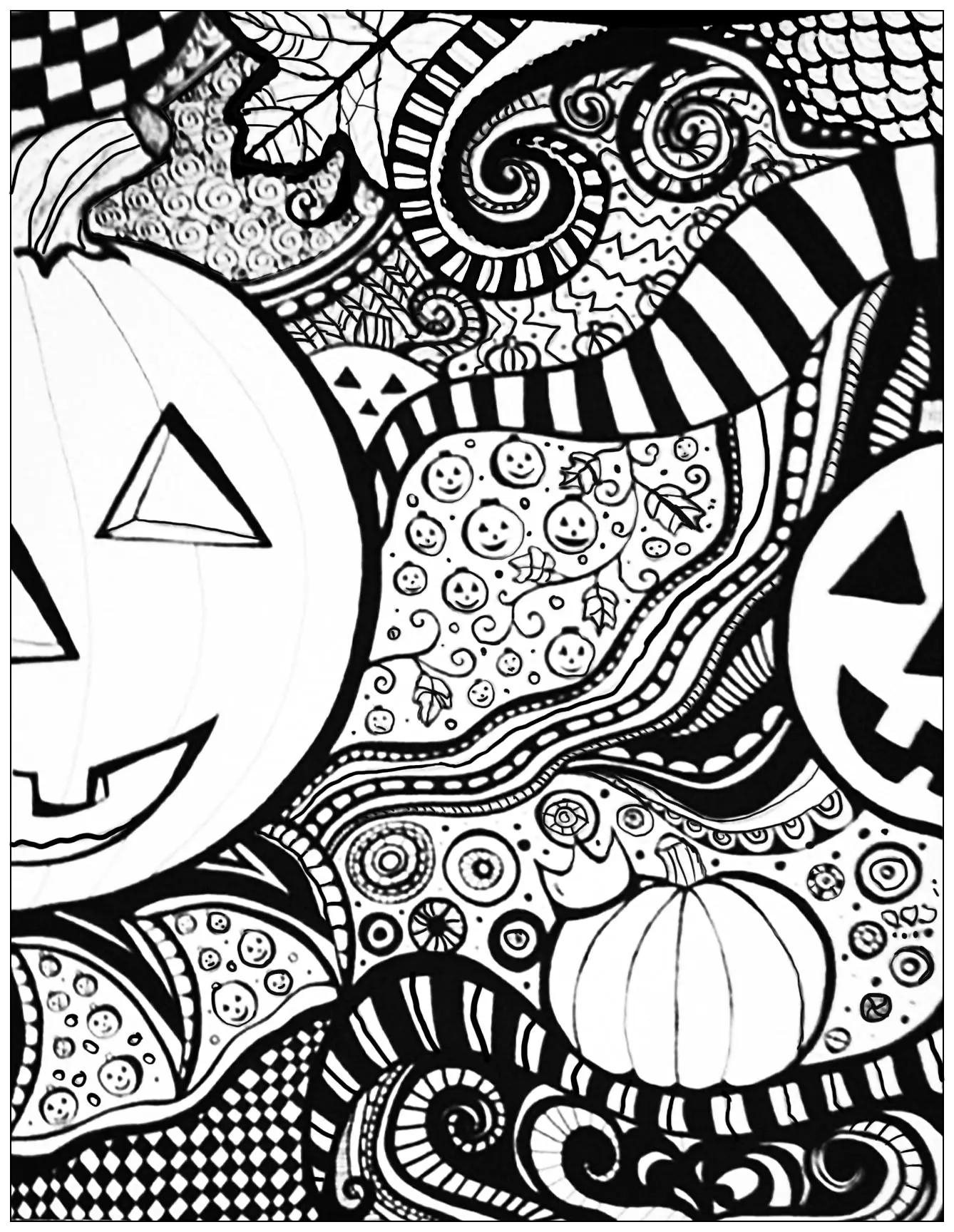 Calabazas y arabescos de Halloween (Página para imprimir para adultos)