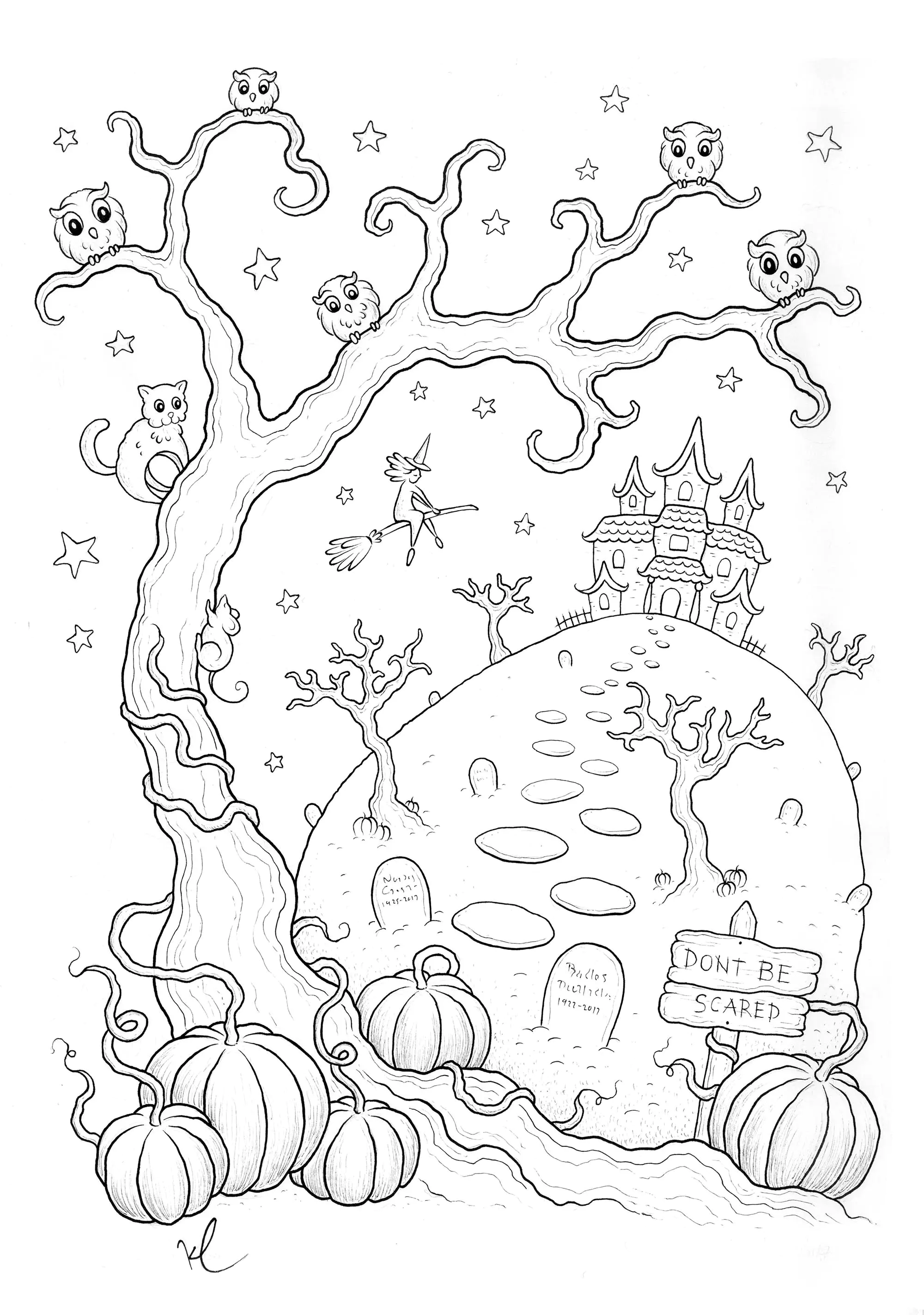 Misterios y emociones de Halloween (Página para imprimir para adultos)