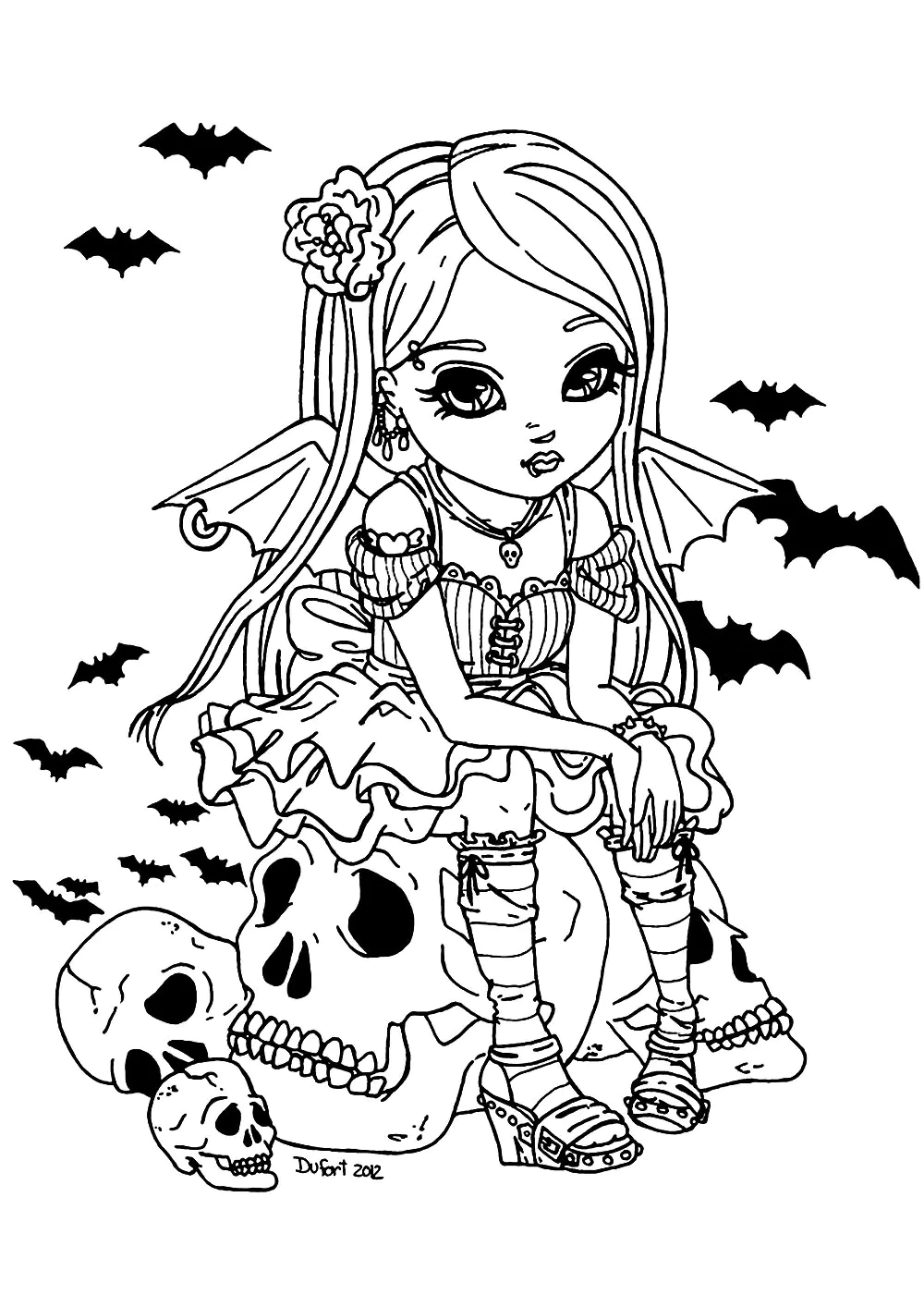 Niña vampiro (Página de Halloween para imprimir para adultos)