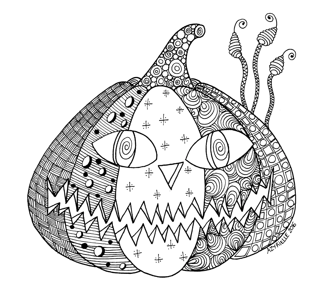 Calabaza de Halloween, al estilo Zentangle (Página para imprimir para adultos)