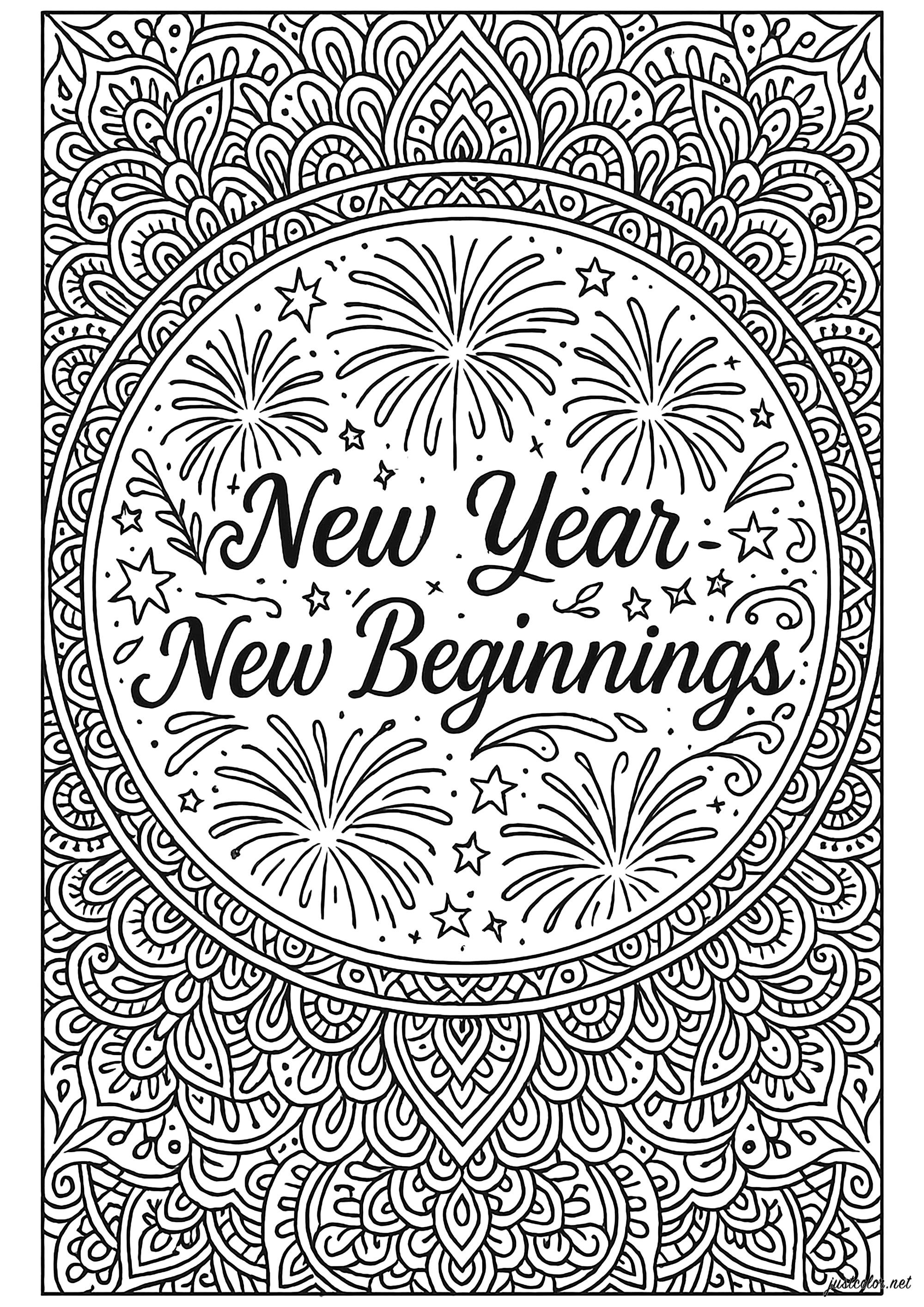 Nuevos comienzos para el nuevo año (Página de Año Nuevo para imprimir para adultos)
