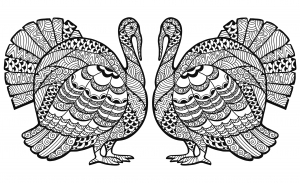 Lámina para colorear de Zentangle doble pavo