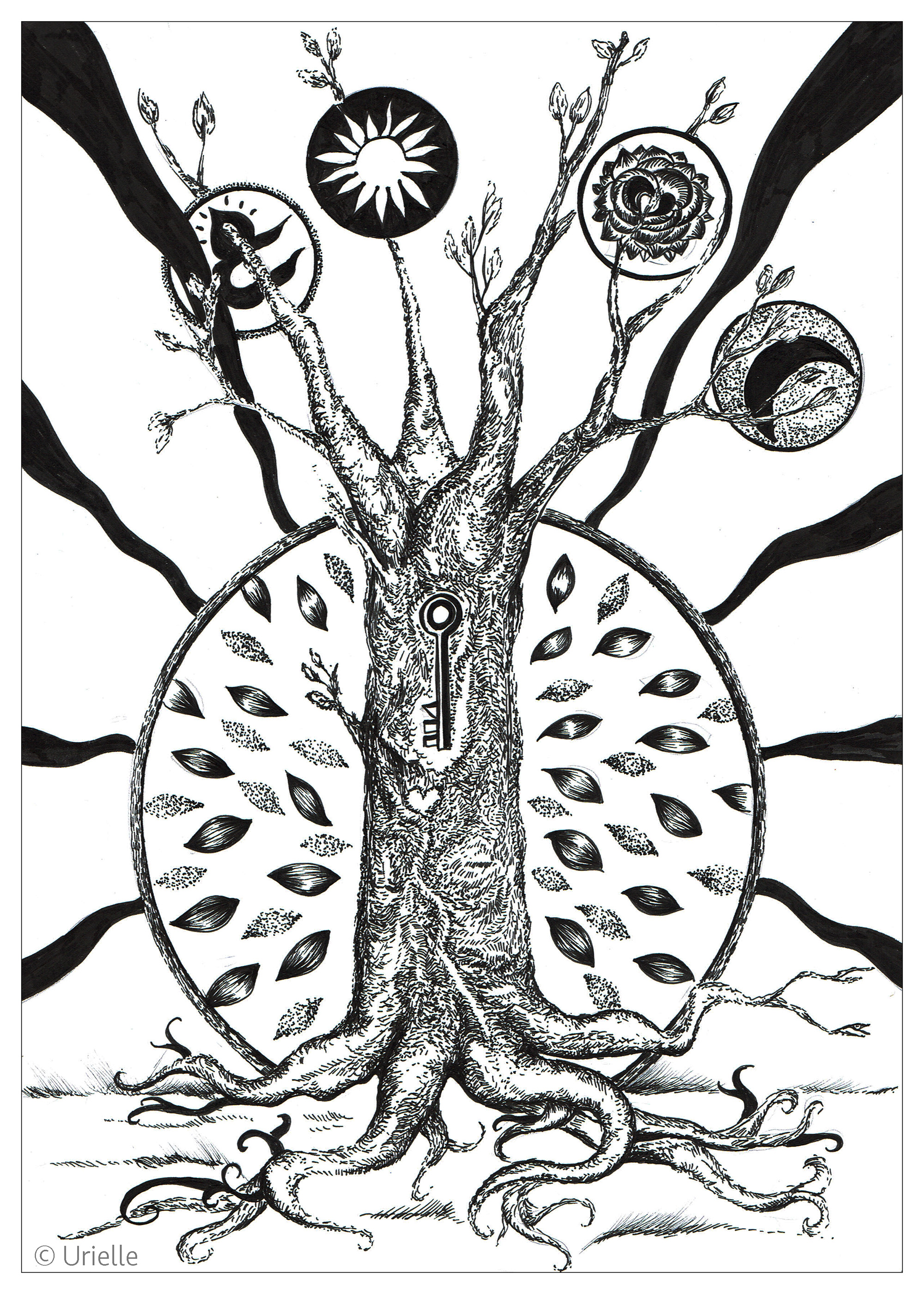 La llave del árbol. Coloración mística e inspiradora, Artista : Urielle