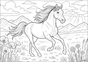 Majestuoso Galope en la Pradera (Página de Caballos  para imprimir)