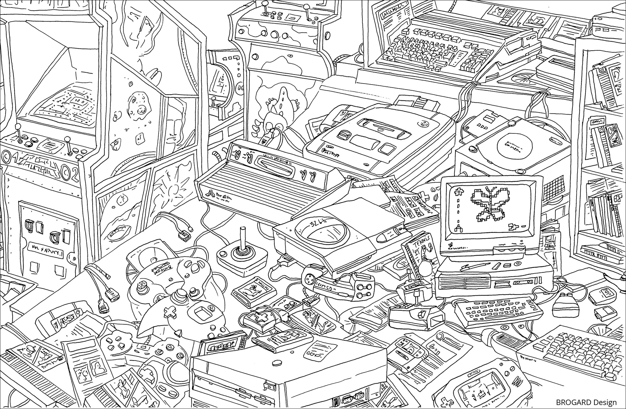 Juegos retro (Página Inclasificable para imprimir para adultos)