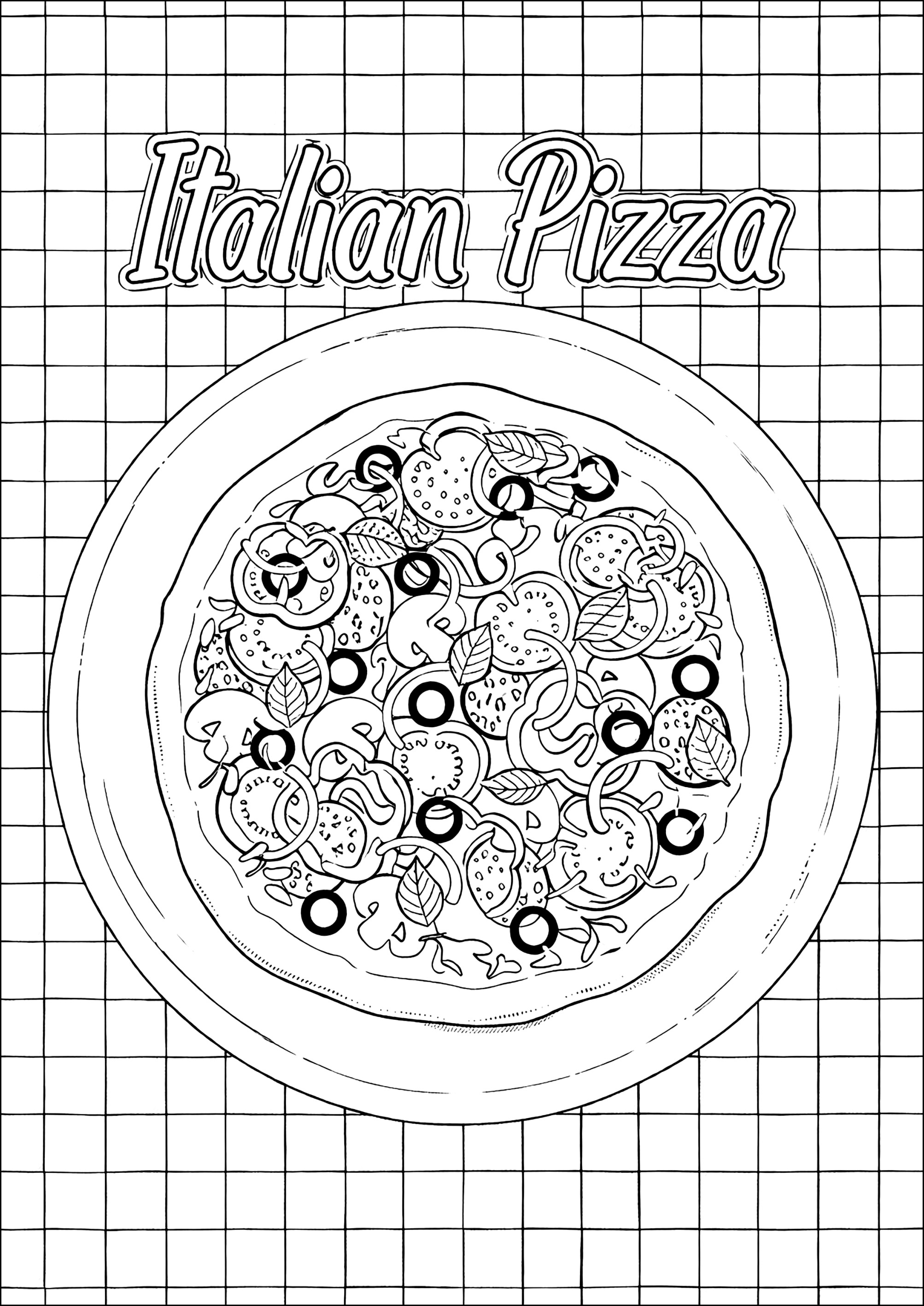 Deliciosa Pizza Italiana (Página Inclasificable para imprimir para adultos)