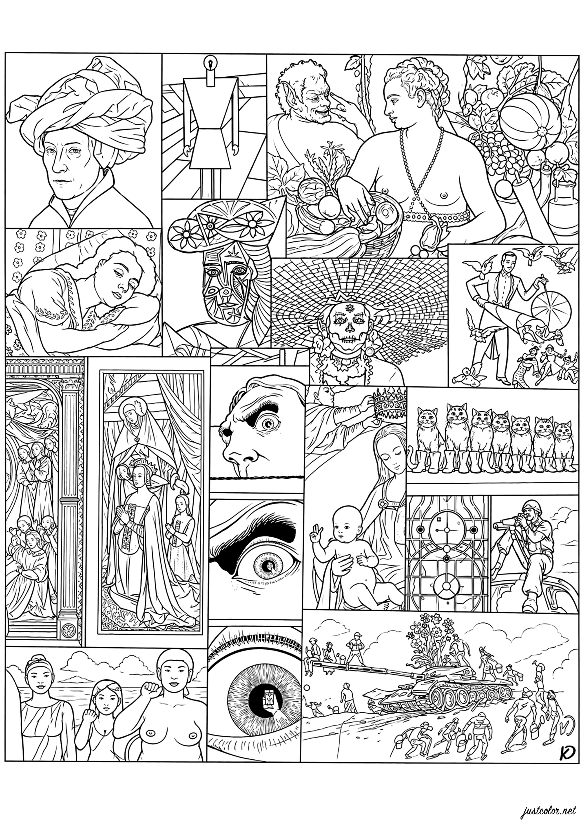 Arte y Simbolismo Collage (Página Inclasificable para imprimir para adultos)