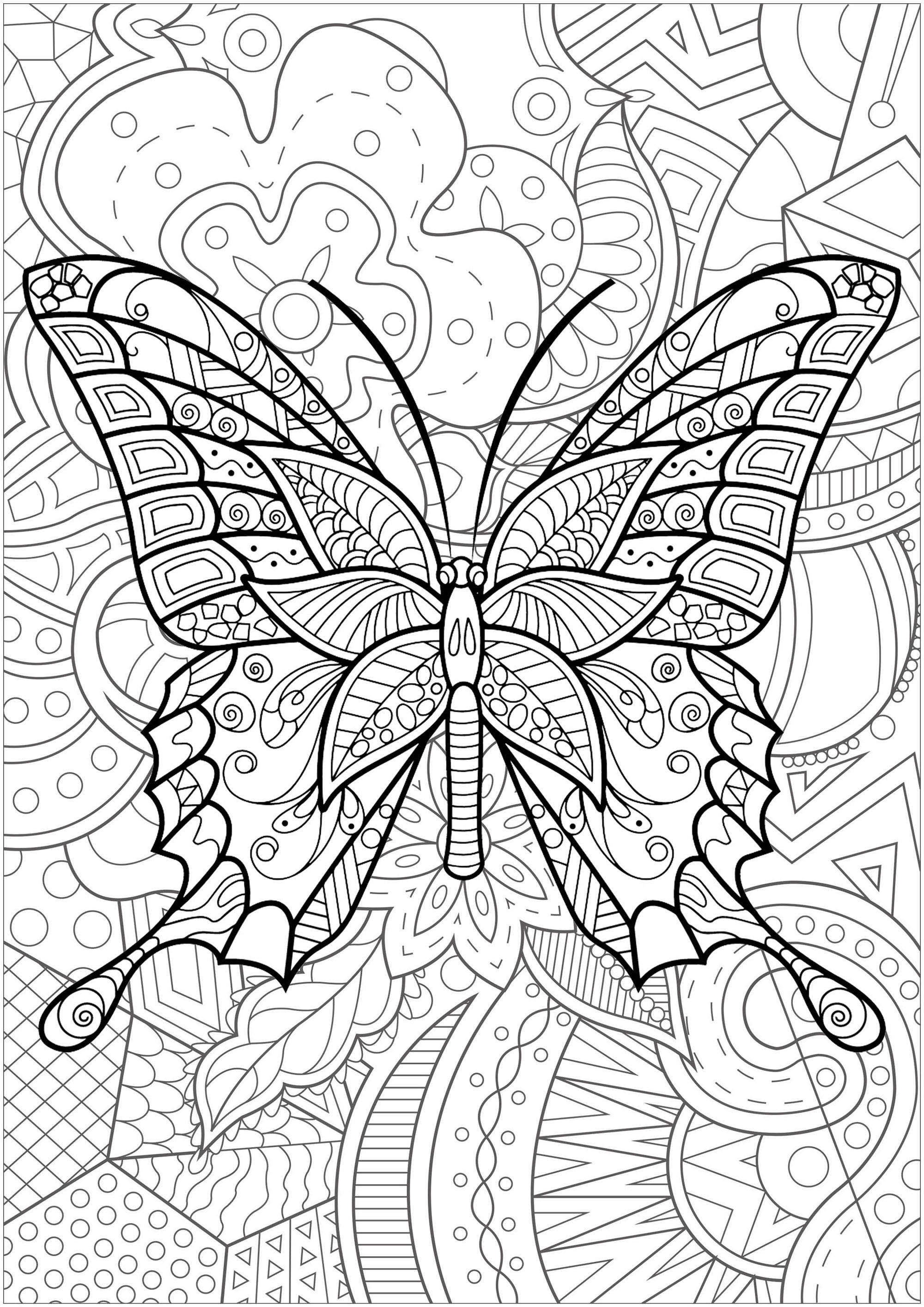 Mariposa con dibujos en el interior y magnífico fondo floreado - 3, Artista : Art'Isabelle