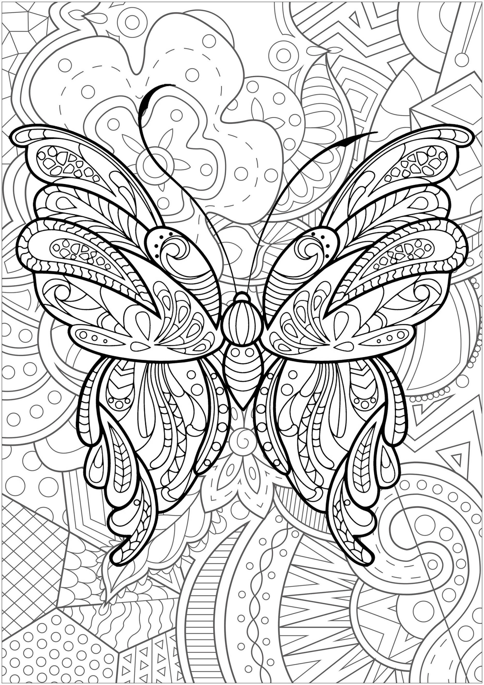 Mariposa con dibujos en el interior y magnífico fondo floreado - 1, Artista : Art'Isabelle