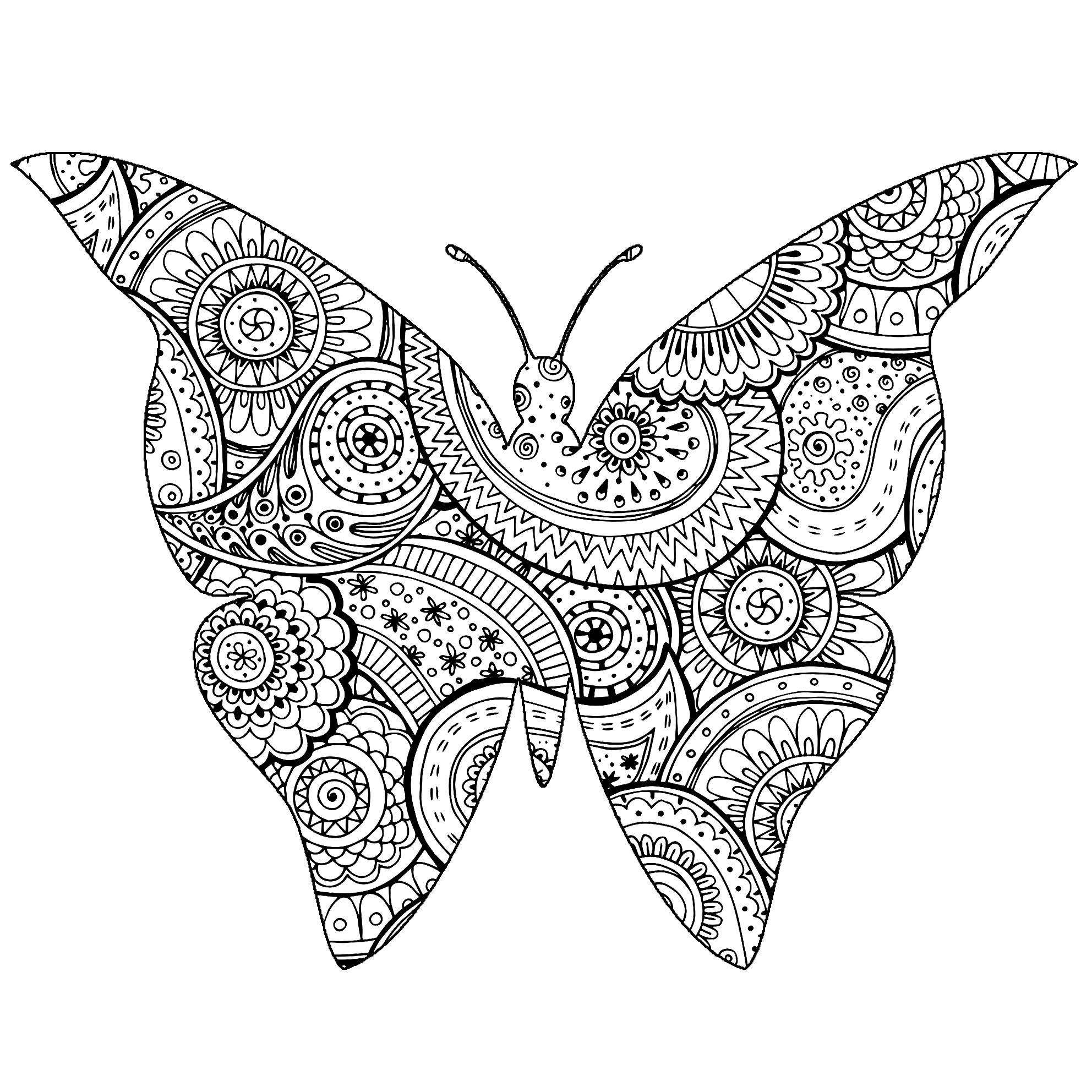 Bonita forma de mariposa con motivos de Zentangle y paisley, Artista : Art'Isabelle