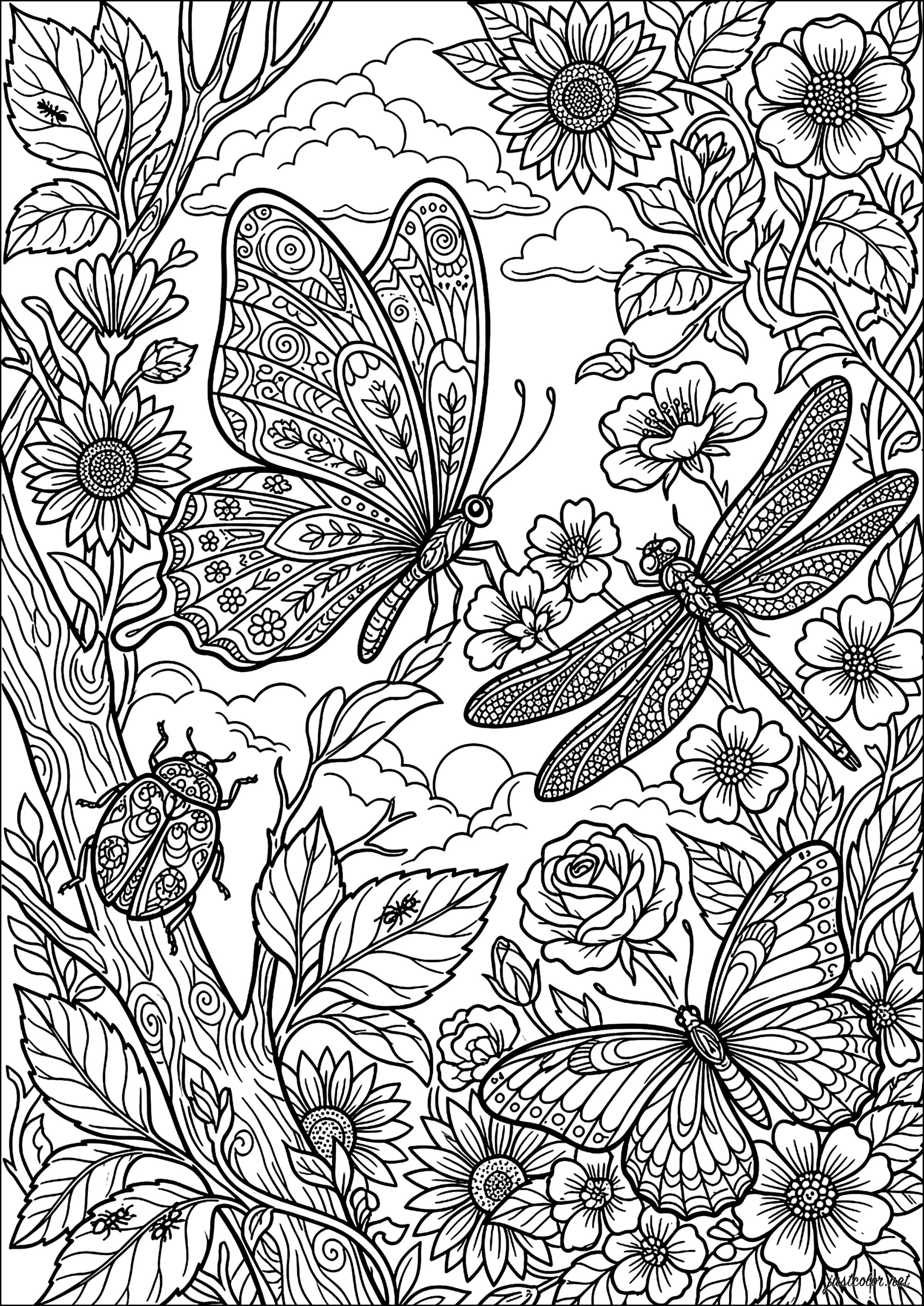 Jardín Secreto de Mariposas (Página de Mariposas e insectos para imprimir para adultos)