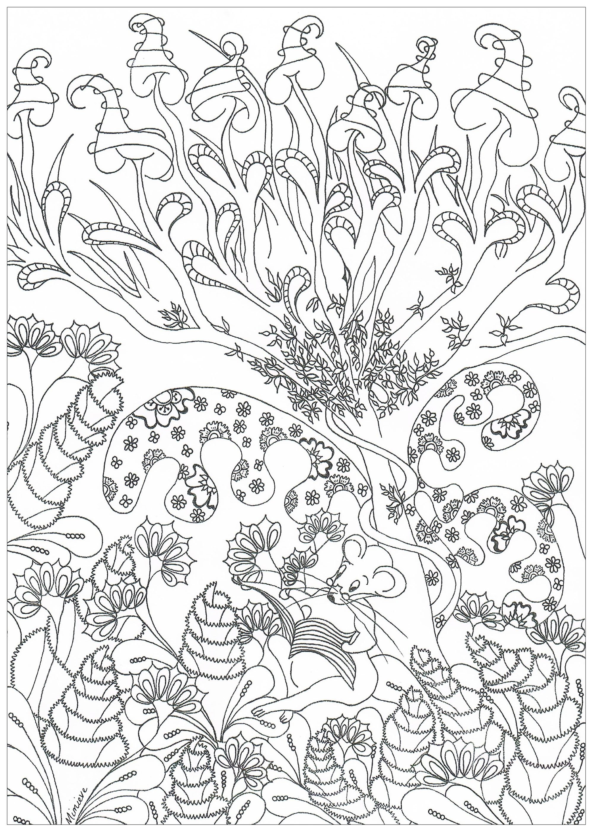 Colorear para adultos  : Selva y bosque - 1