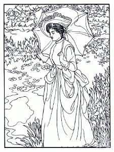 Mujer del siglo XIX con bonita sombrilla