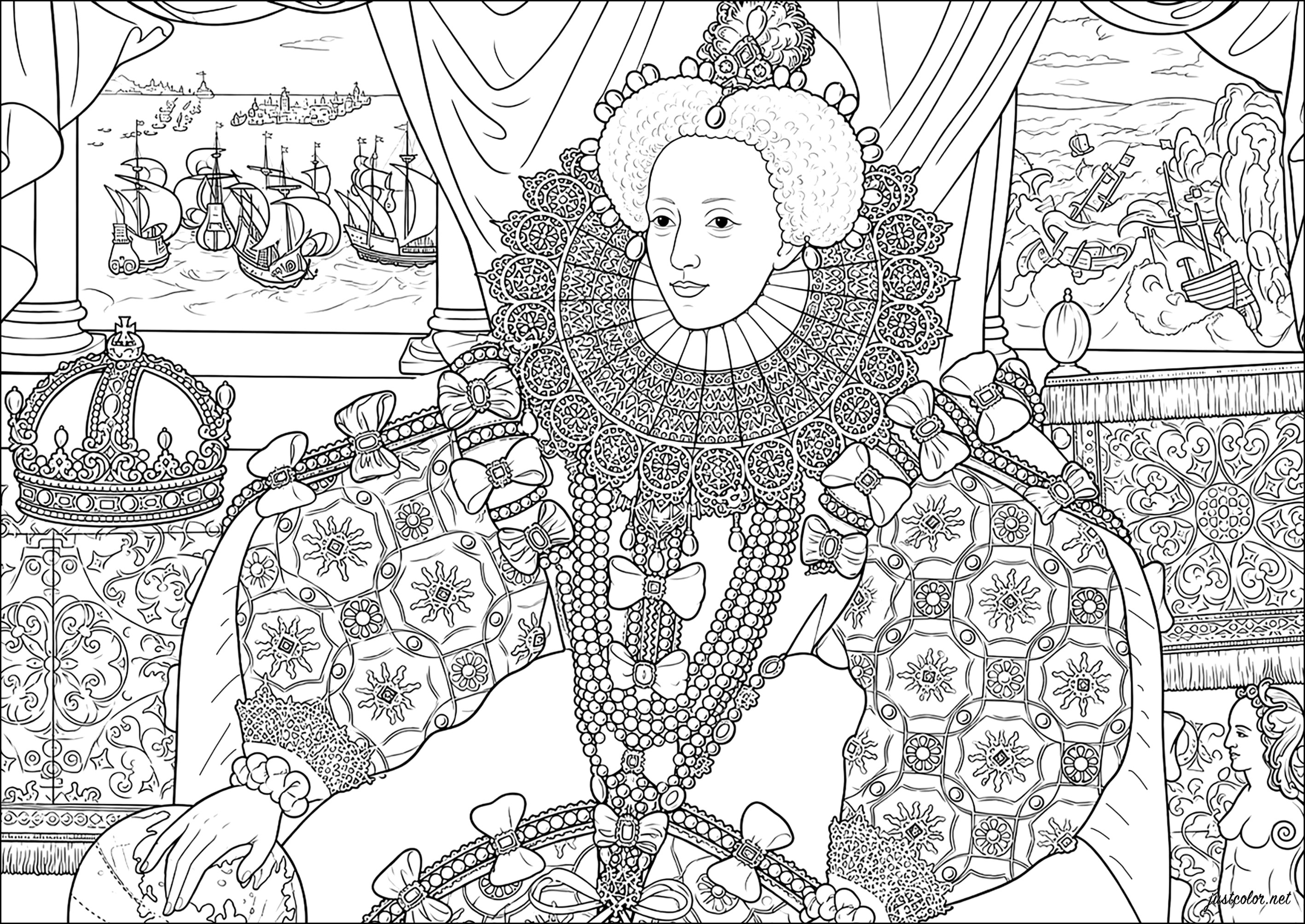 Isabel I de Inglaterra (Página de Reyes y reinas para imprimir para adultos)