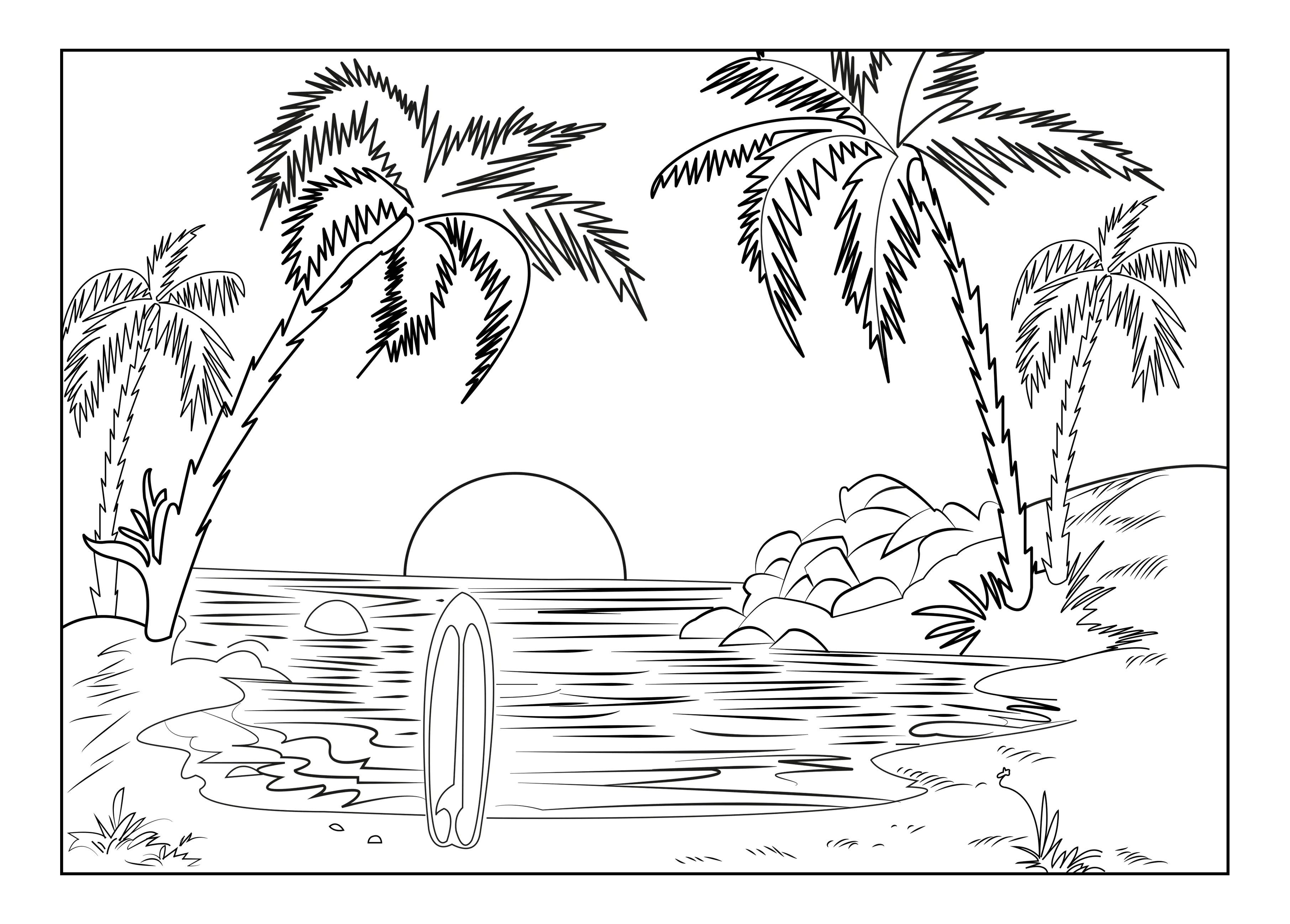 Isla Paraíso Tropical (Página de Paisajes para imprimir para adultos)