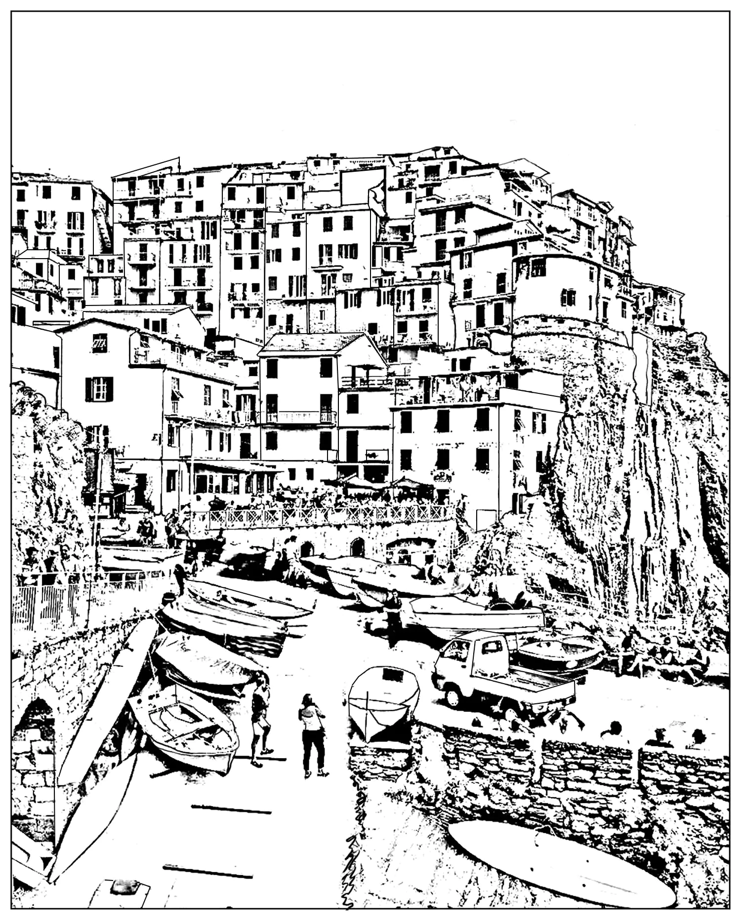 Cinque Terre, Riviera italiana (Página de Paisajes para imprimir para adultos)