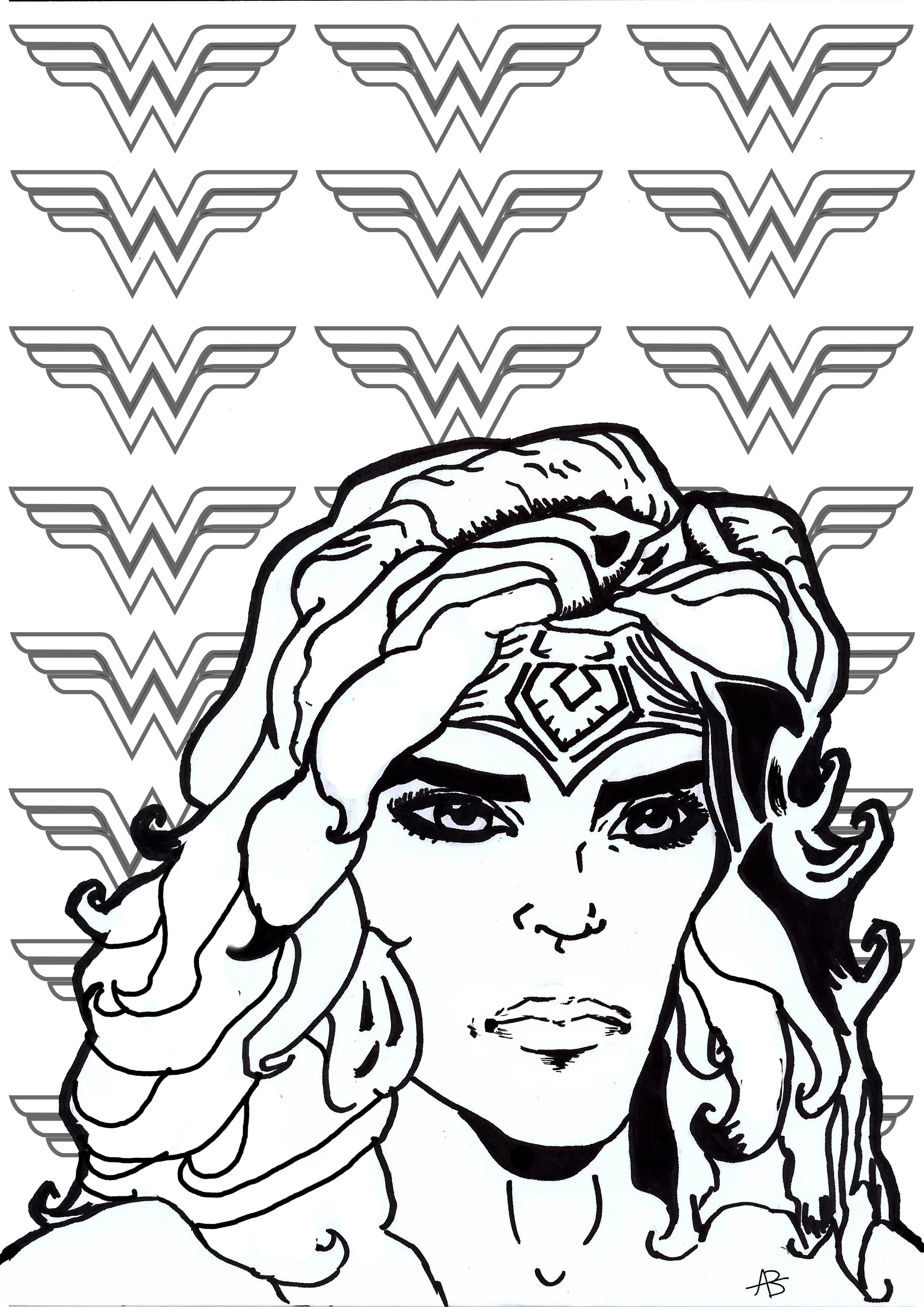 Página para colorear inspirada en Wonder Woman (personaje de DC Comics)
