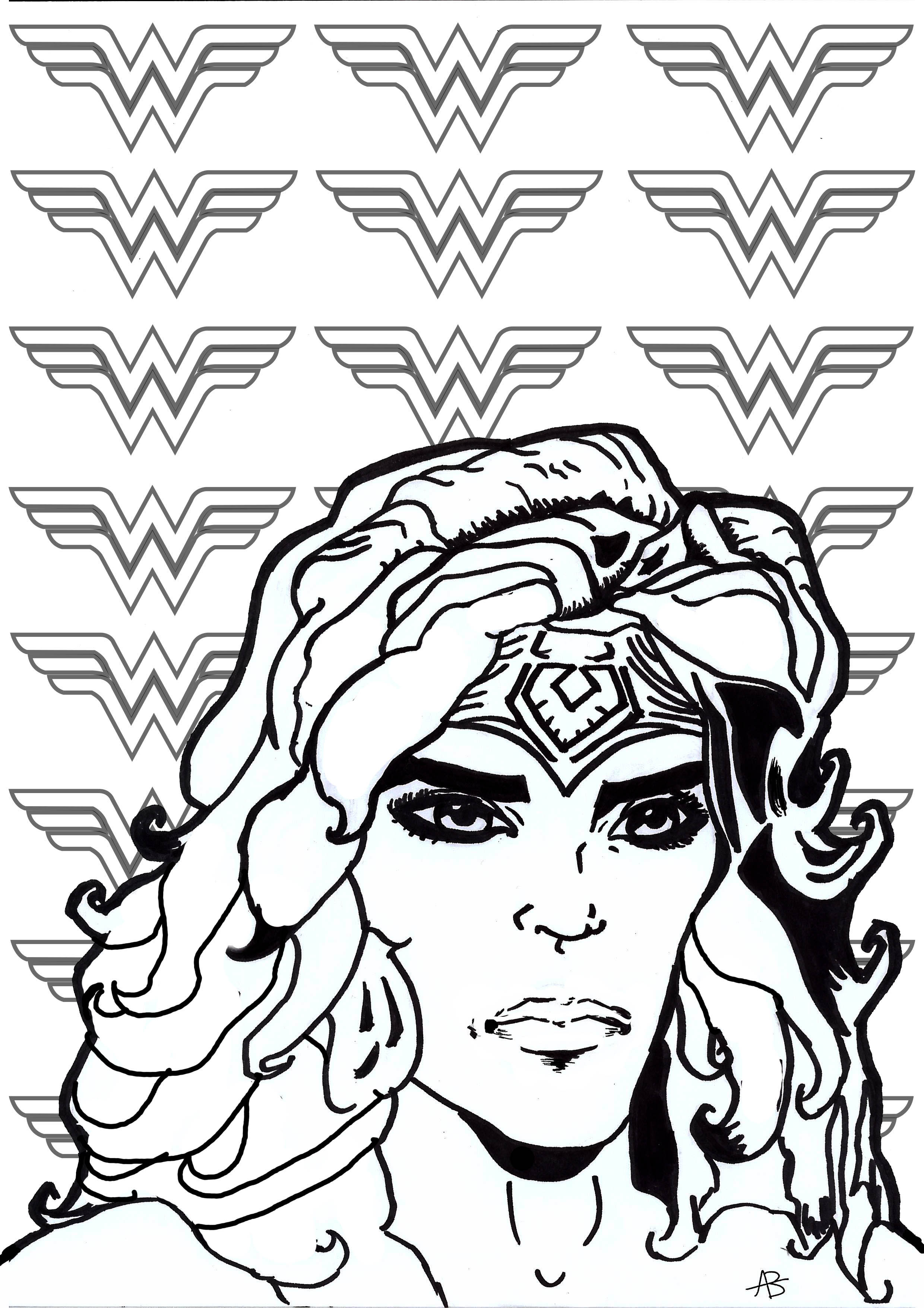 Página para colorear inspirada en Wonder Woman (personaje de DC Comics), Artista : Allan