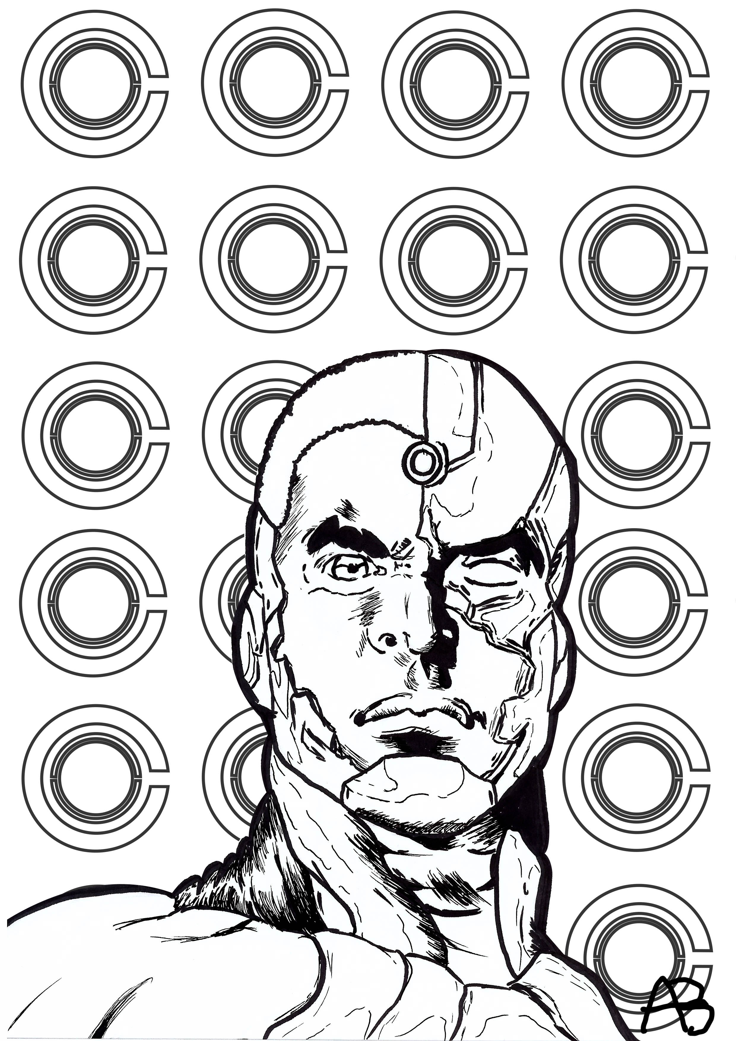 Página para colorear inspirada en Cyborg (personaje de DC Comics)