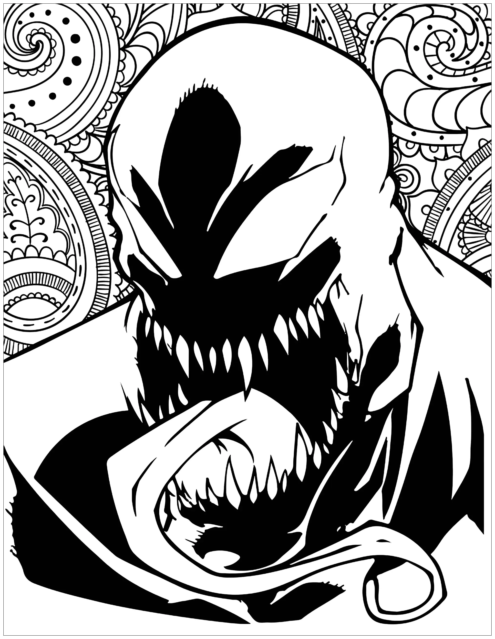 Venom Marvel: Rostro Bestial del Simbionte (Página de Libros Y Comics para imprimir para adultos)