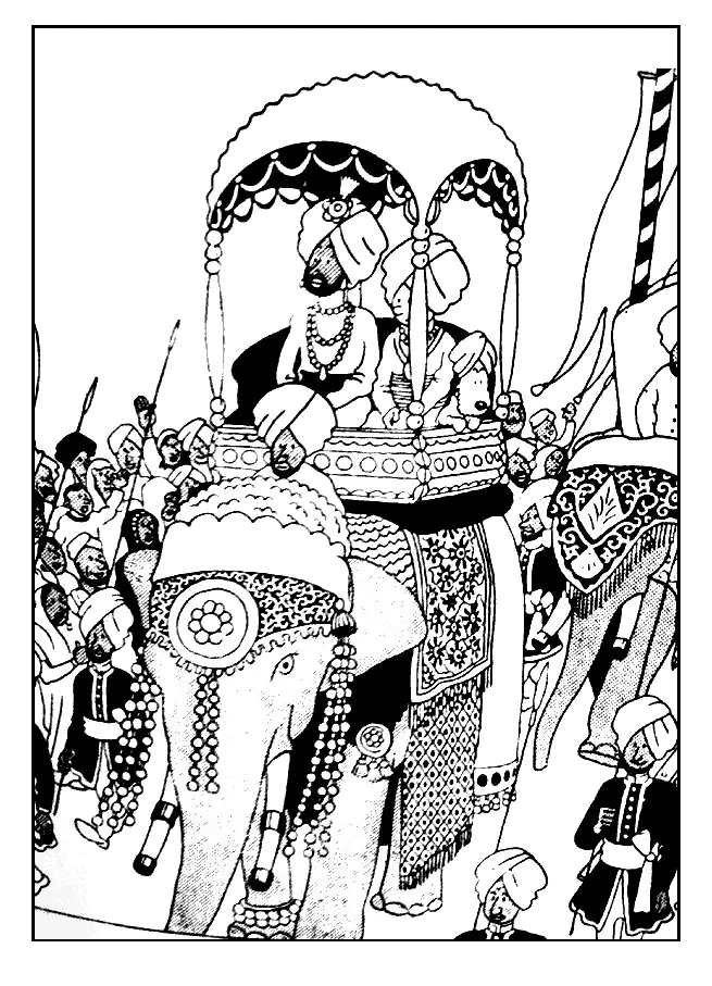 Tintín sobre un elefante (Página de Libros y cómics para imprimir para adultos)