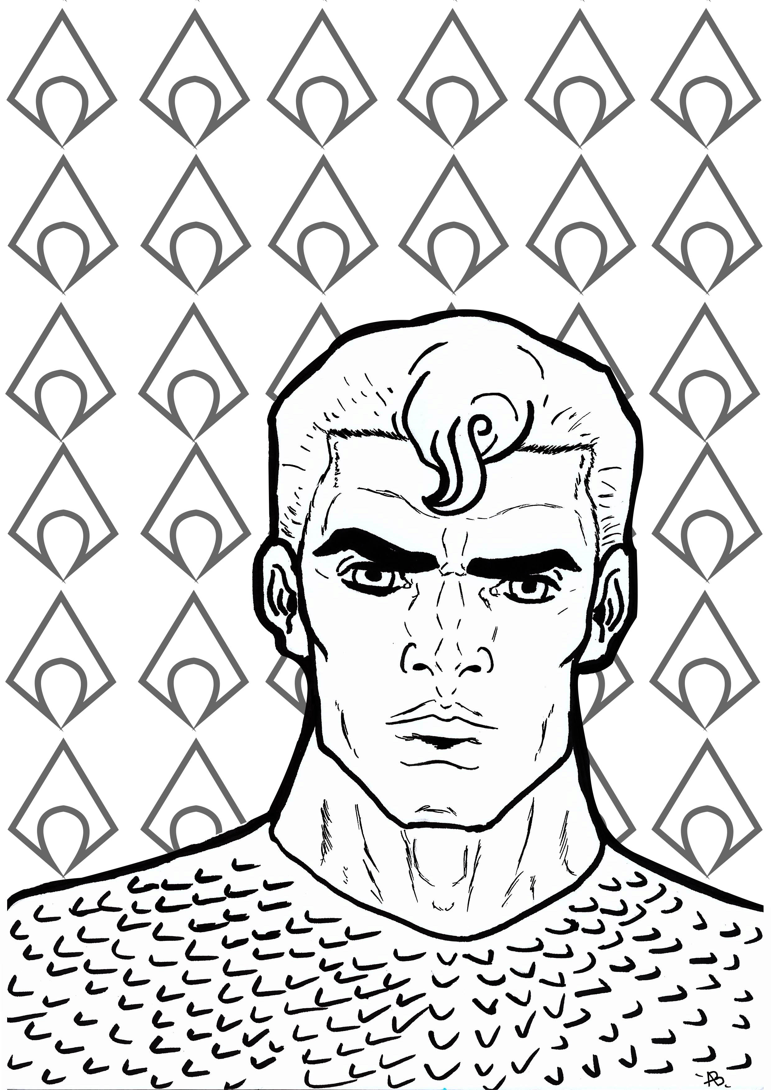 Página para colorear inspirada en Aquaman (personaje de DC Comics), Artista : Allan