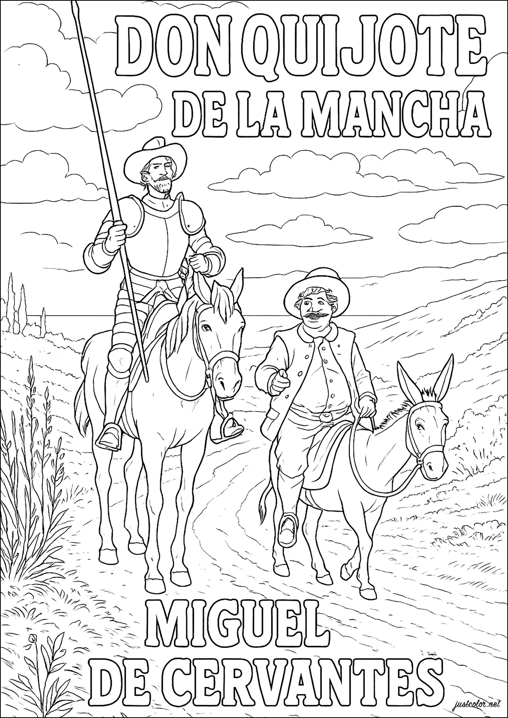 Don Quijote de la Mancha - Miguel de Cervantes (Página de Libros y cómics para imprimir para adultos)