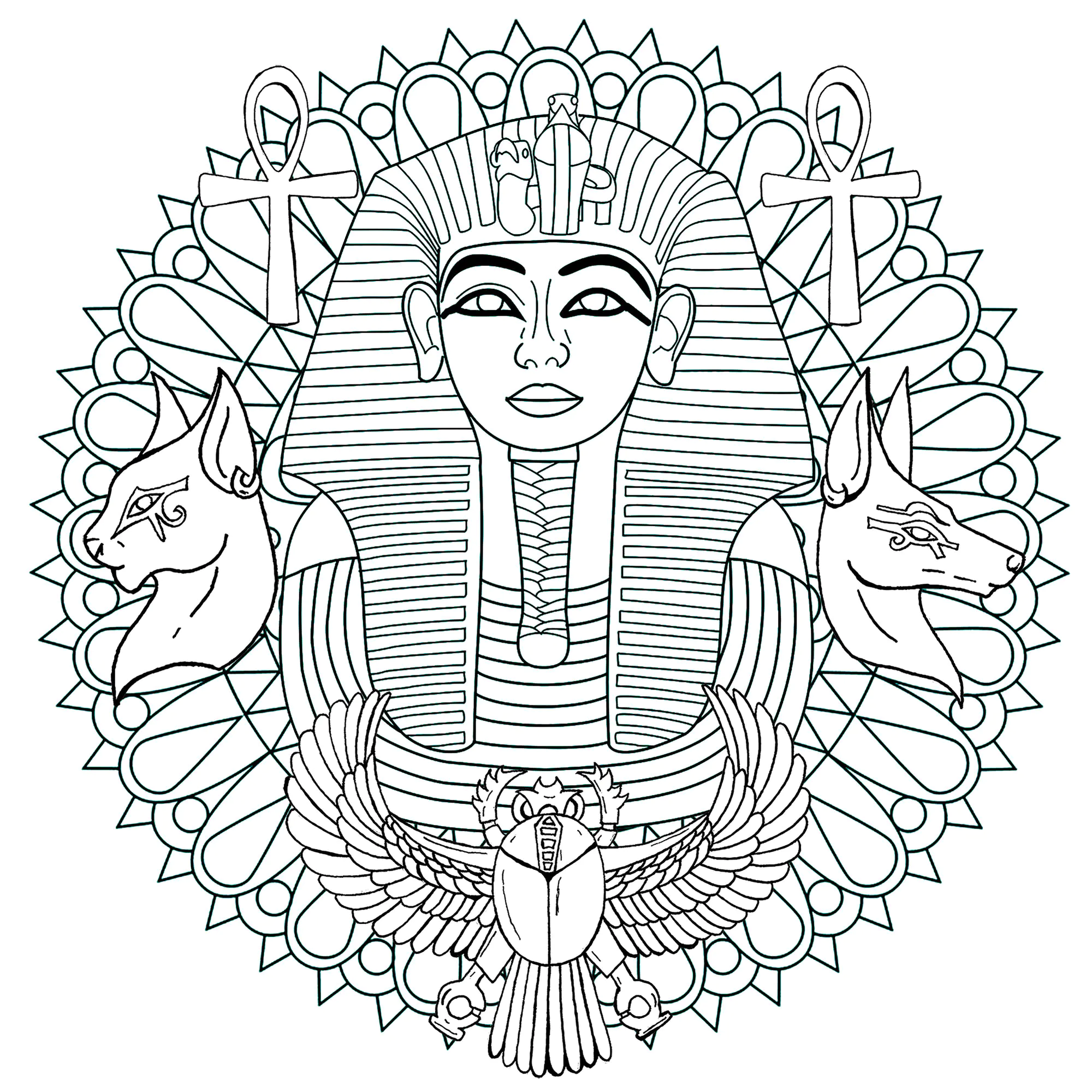 Mandala de Tutankamón (Página para imprimir para adultos)