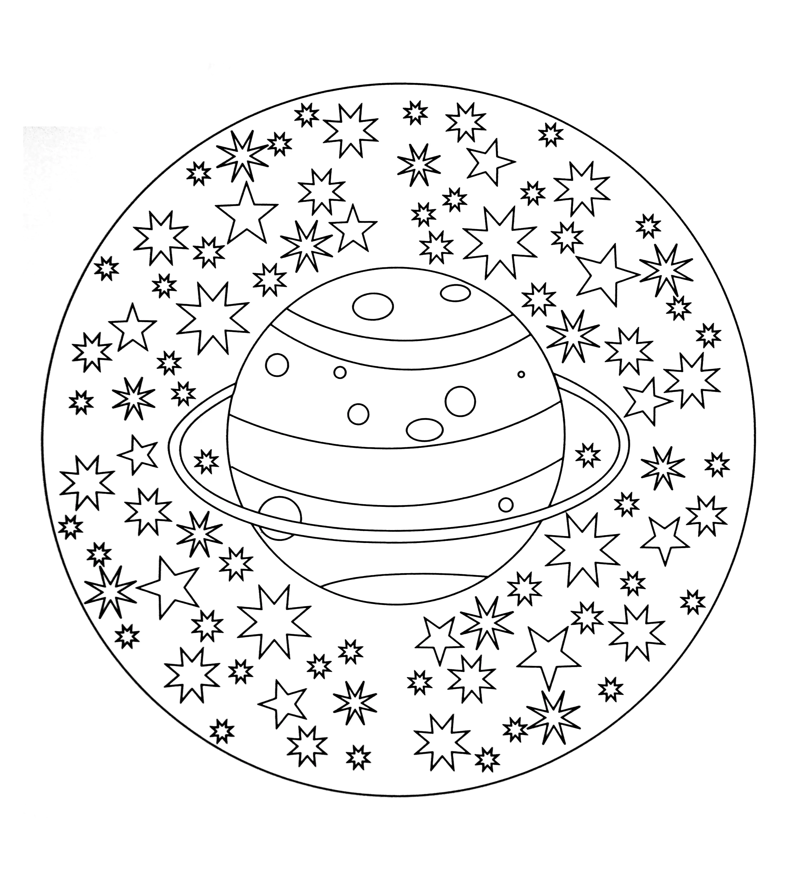 Mandala con Planeta & estrellas (Página para imprimir para adultos)