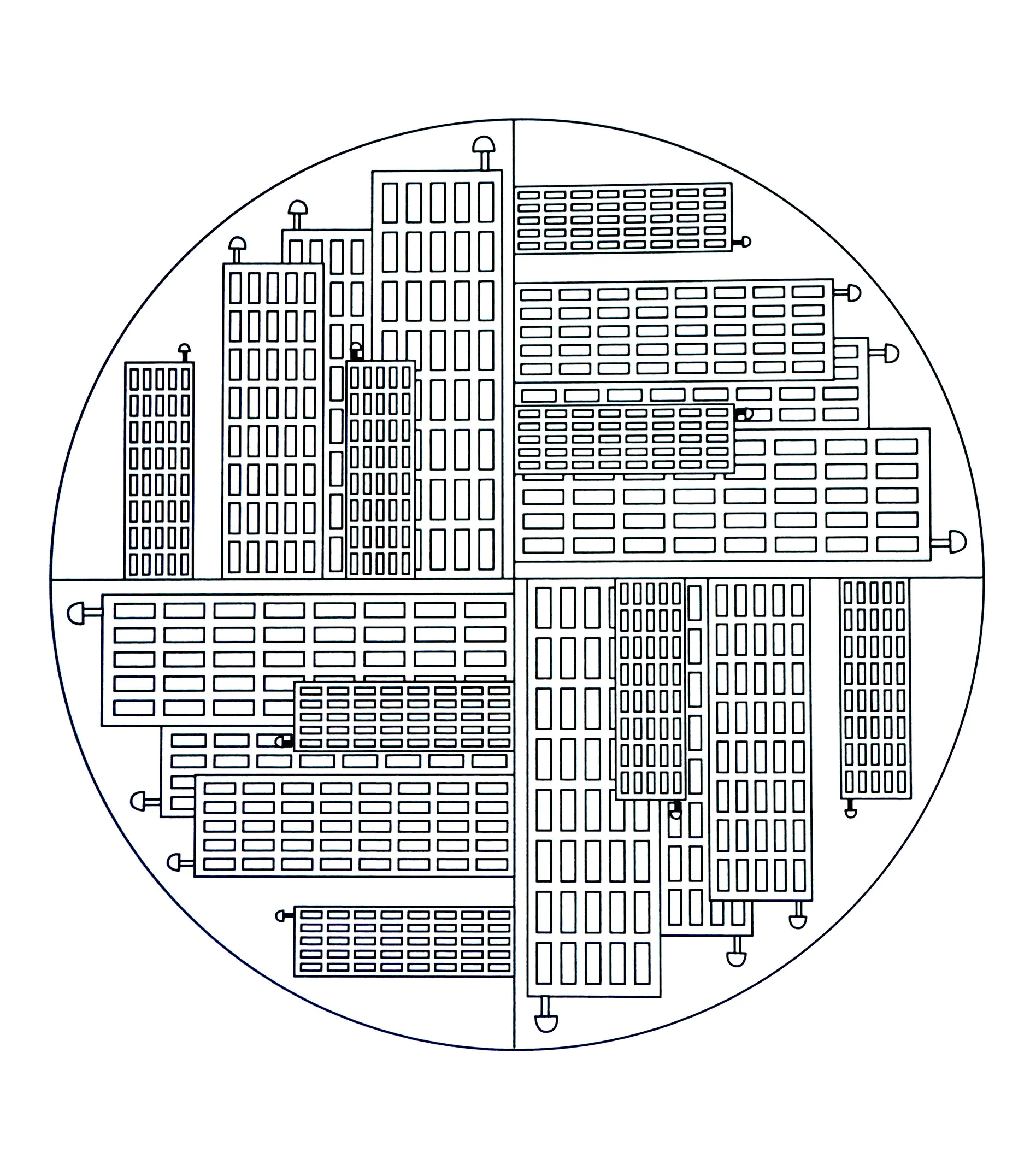 Edificios-mandala-para-colorear-:-nueva-york (Página para imprimir para adultos)