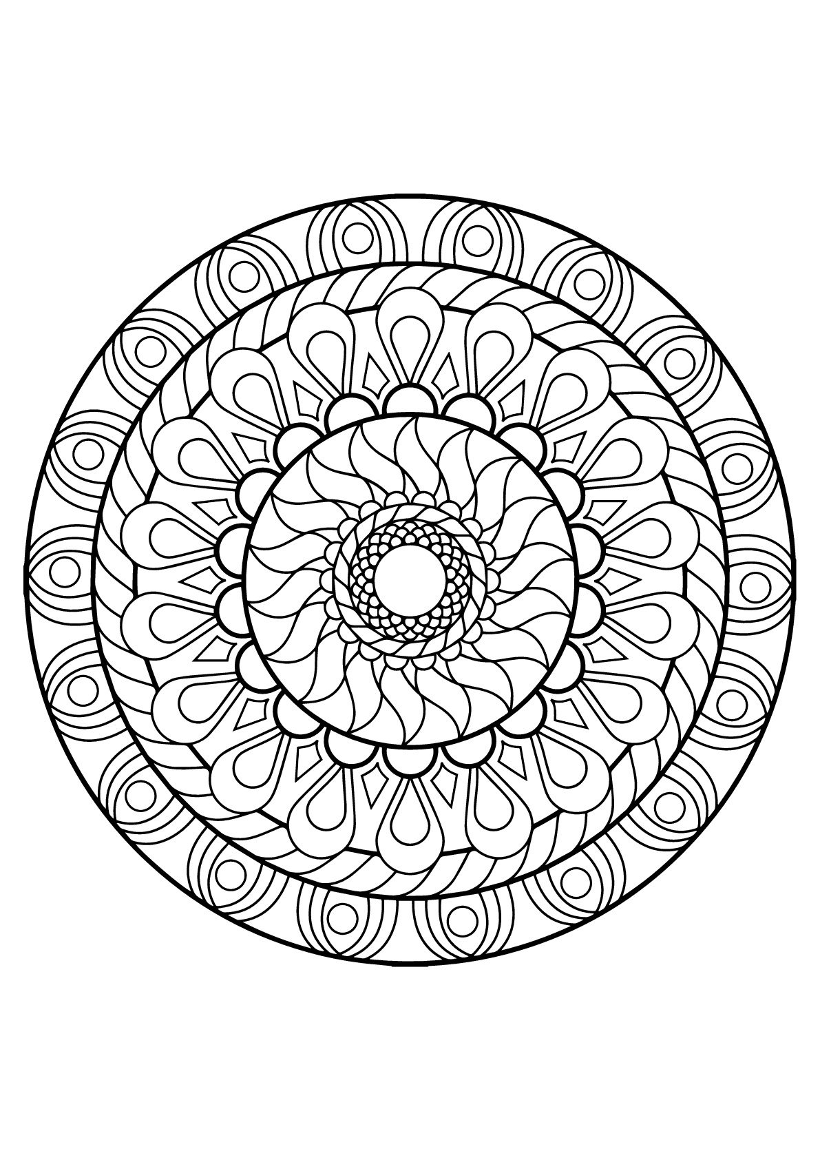 Mandala con varios patrones de Libro para colorear gratis para adultos