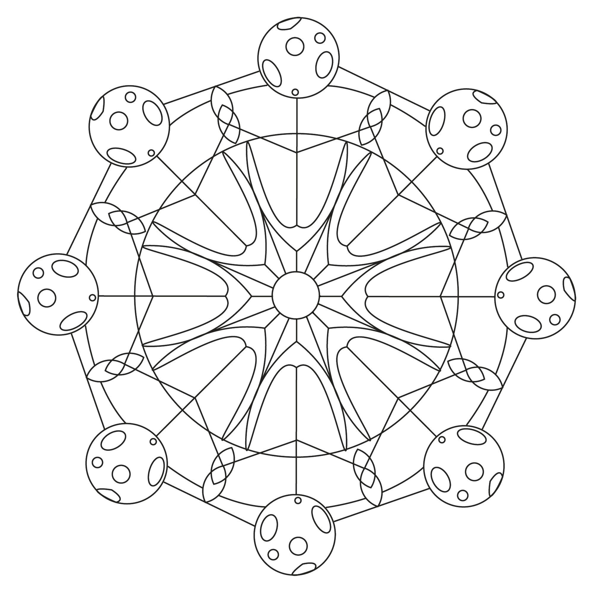 Mandala del Sol y la Luna (Página para imprimir) Mandala del Sol y la Luna (Página para imprimir para adultos)