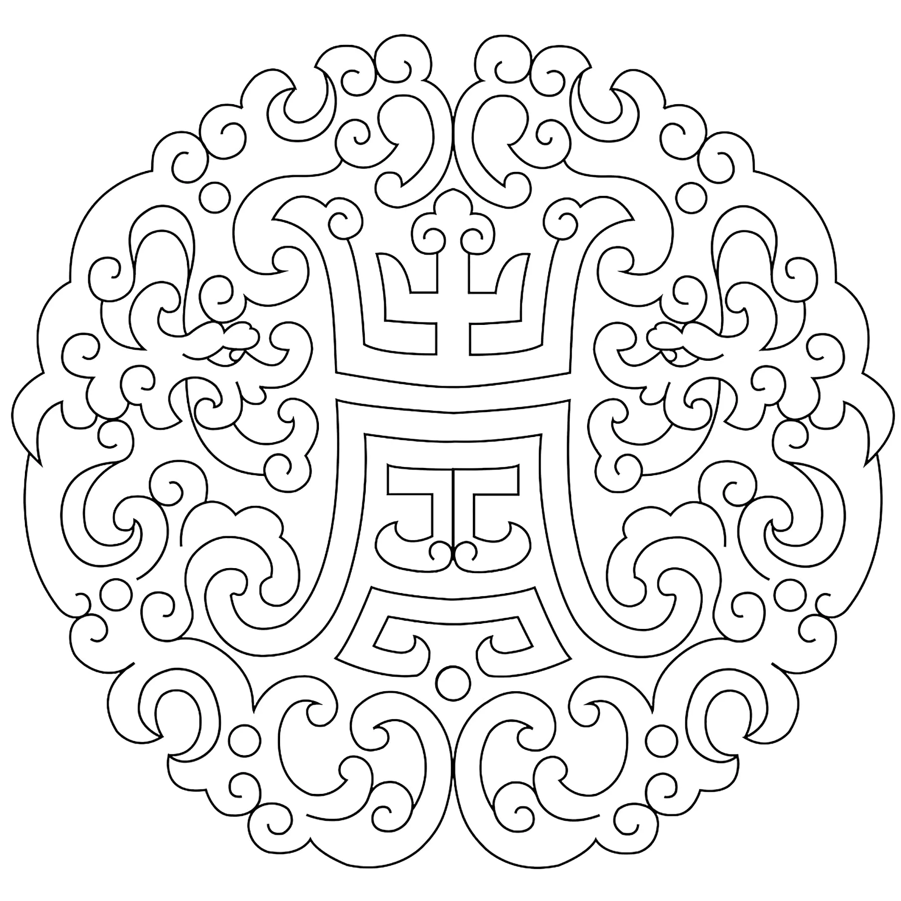 Mandala inspirado en el estilo gráfico chino (Página para imprimir para adultos)