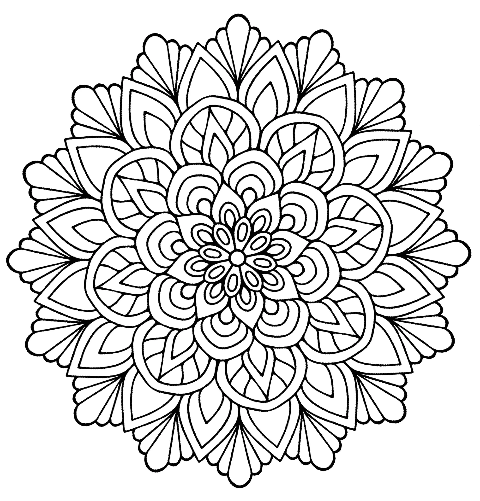 Mandala-flor-con-hojas (Página para imprimir para adultos)