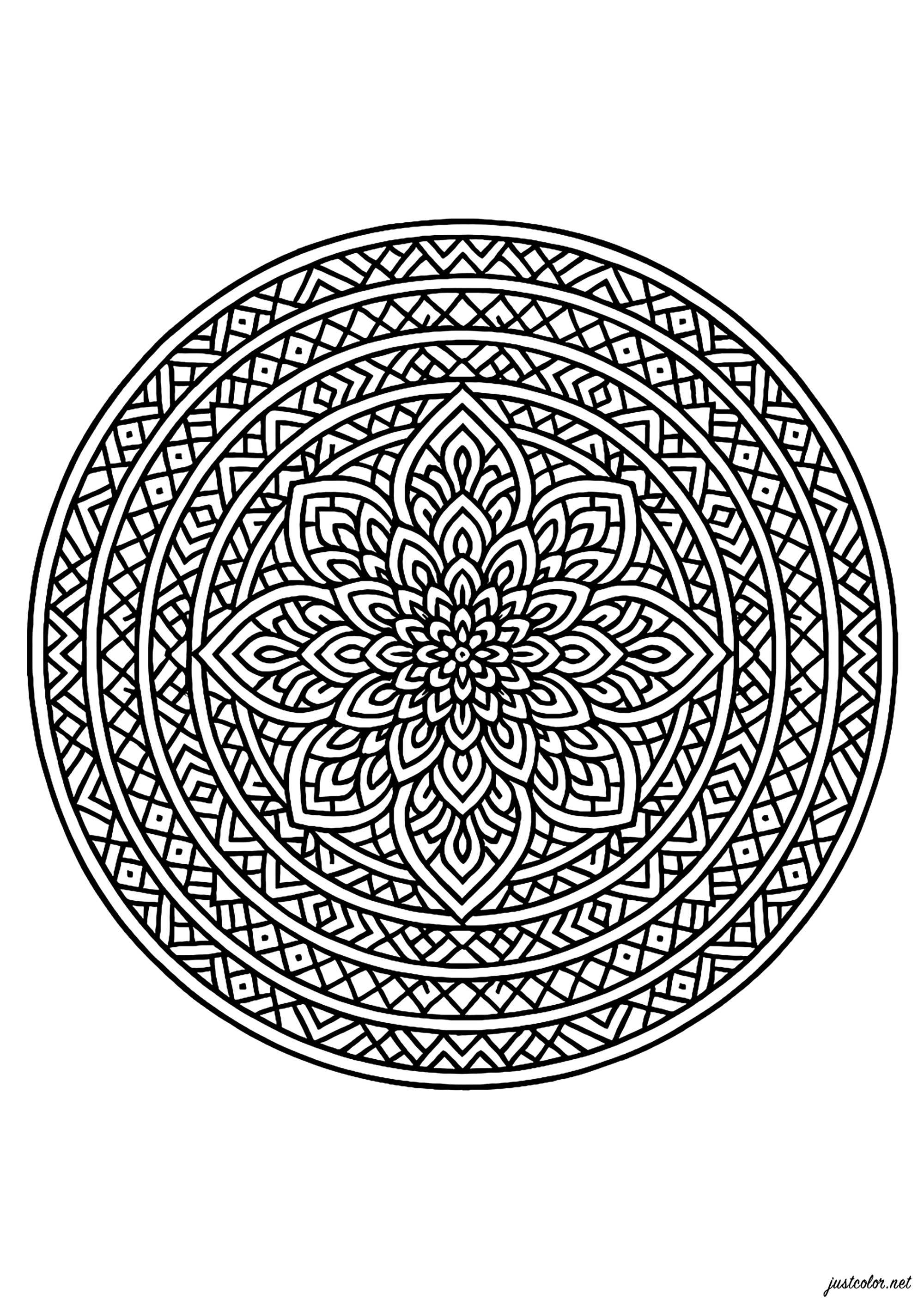 Mandala Compleja con Simetría Perfecta (Página para imprimir para adultos)