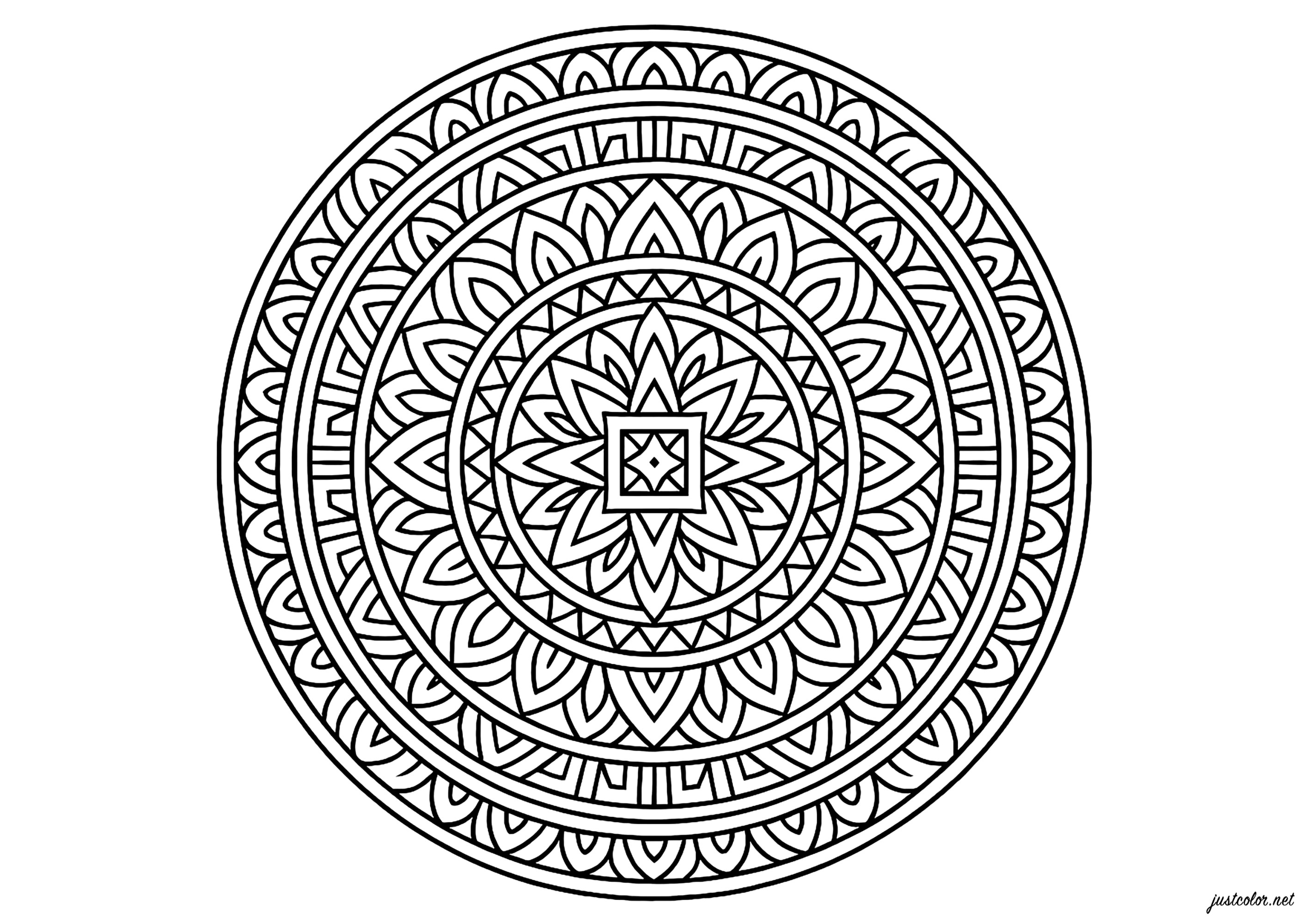 Mandala Geométrico Complejo (Página para imprimir para adultos)