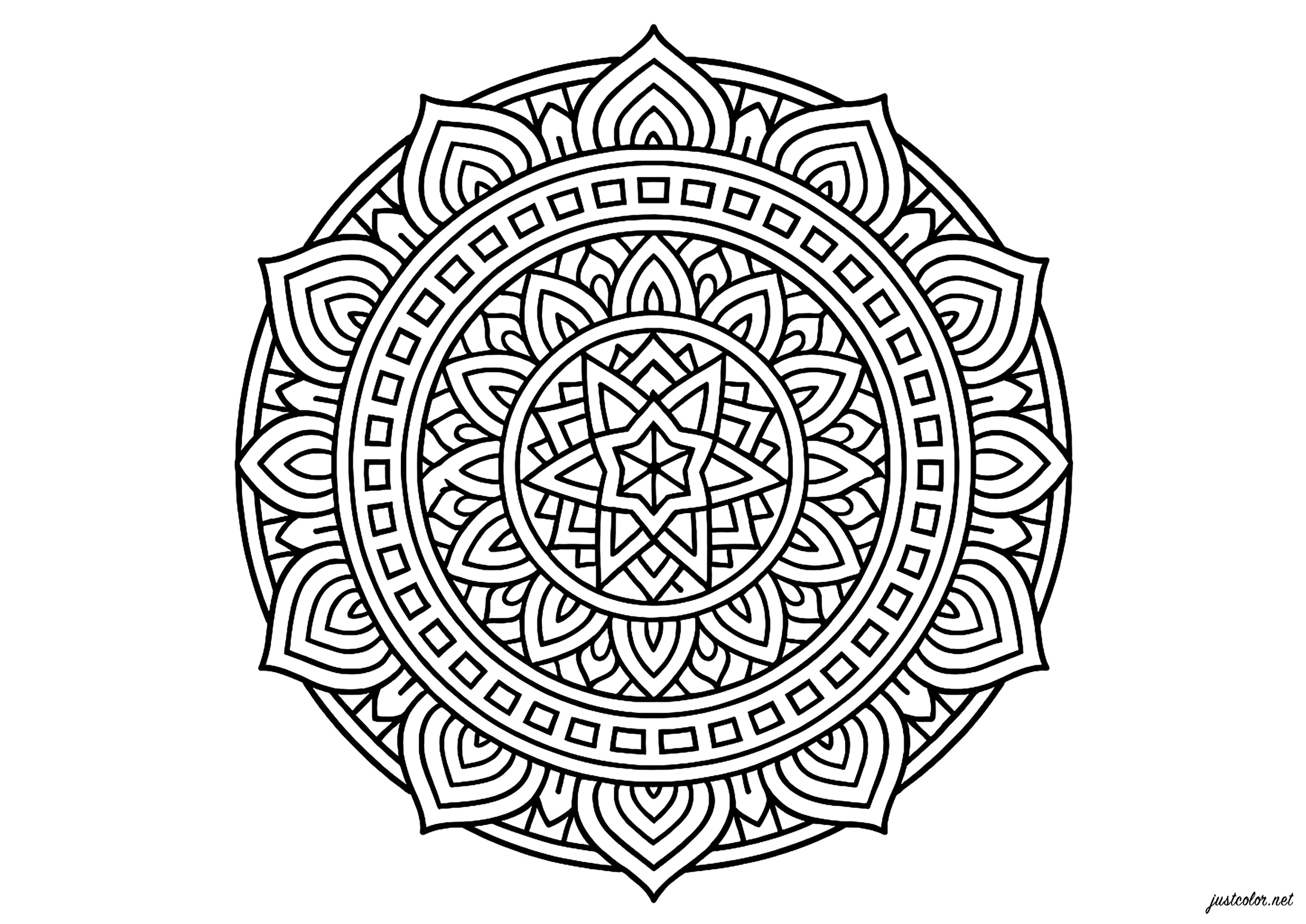 Viaje hacia un círculo místico (Página de Mandalas para imprimir para adultos)
