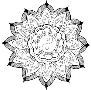 Mandala del Yin y el Yang y hojas