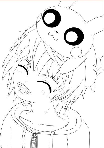 Trainer y su Pikachu b (Página de Mangas para imprimir para adultos)