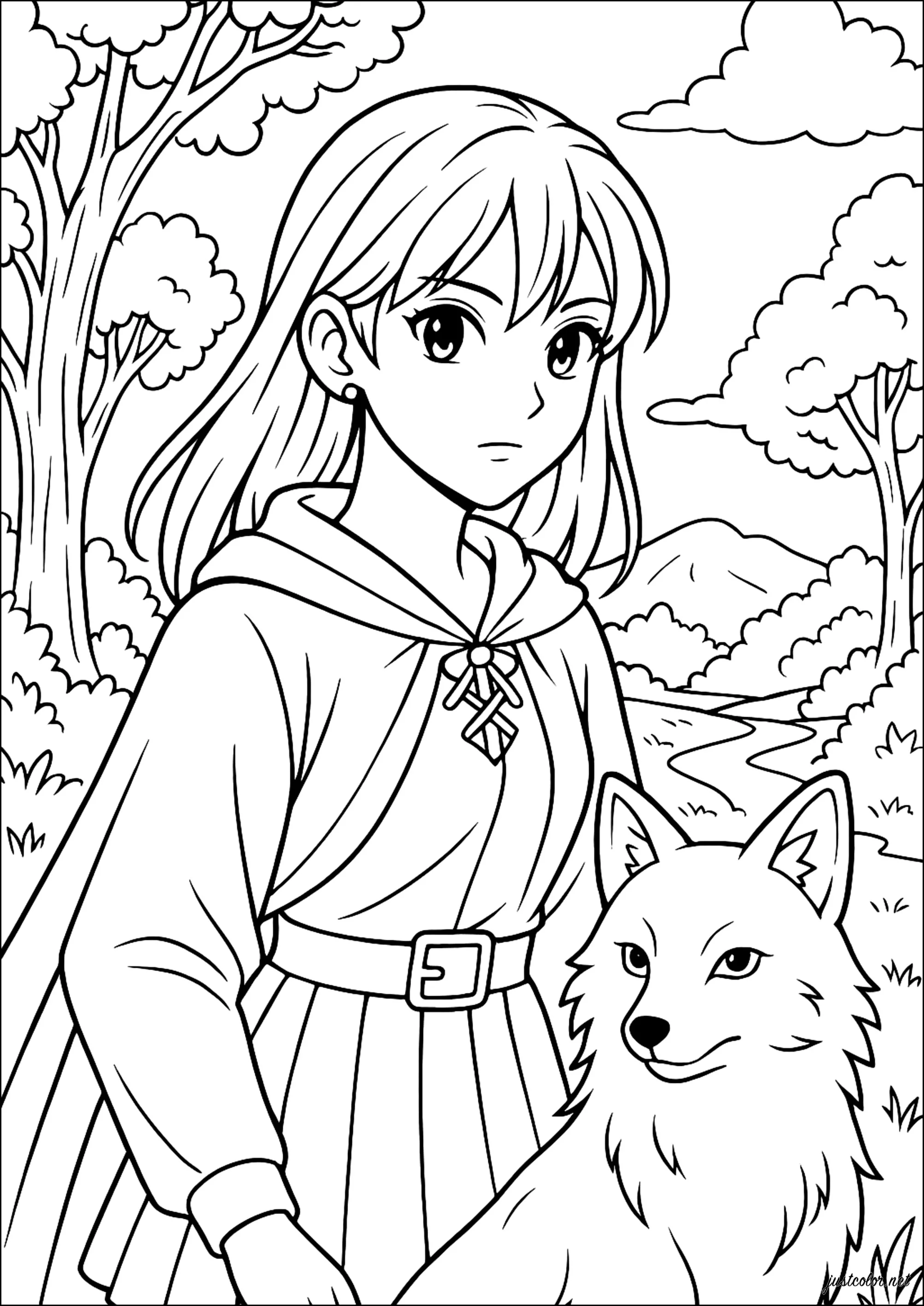 La Niña y el Lobo (Página de Mangas para imprimir para adultos)