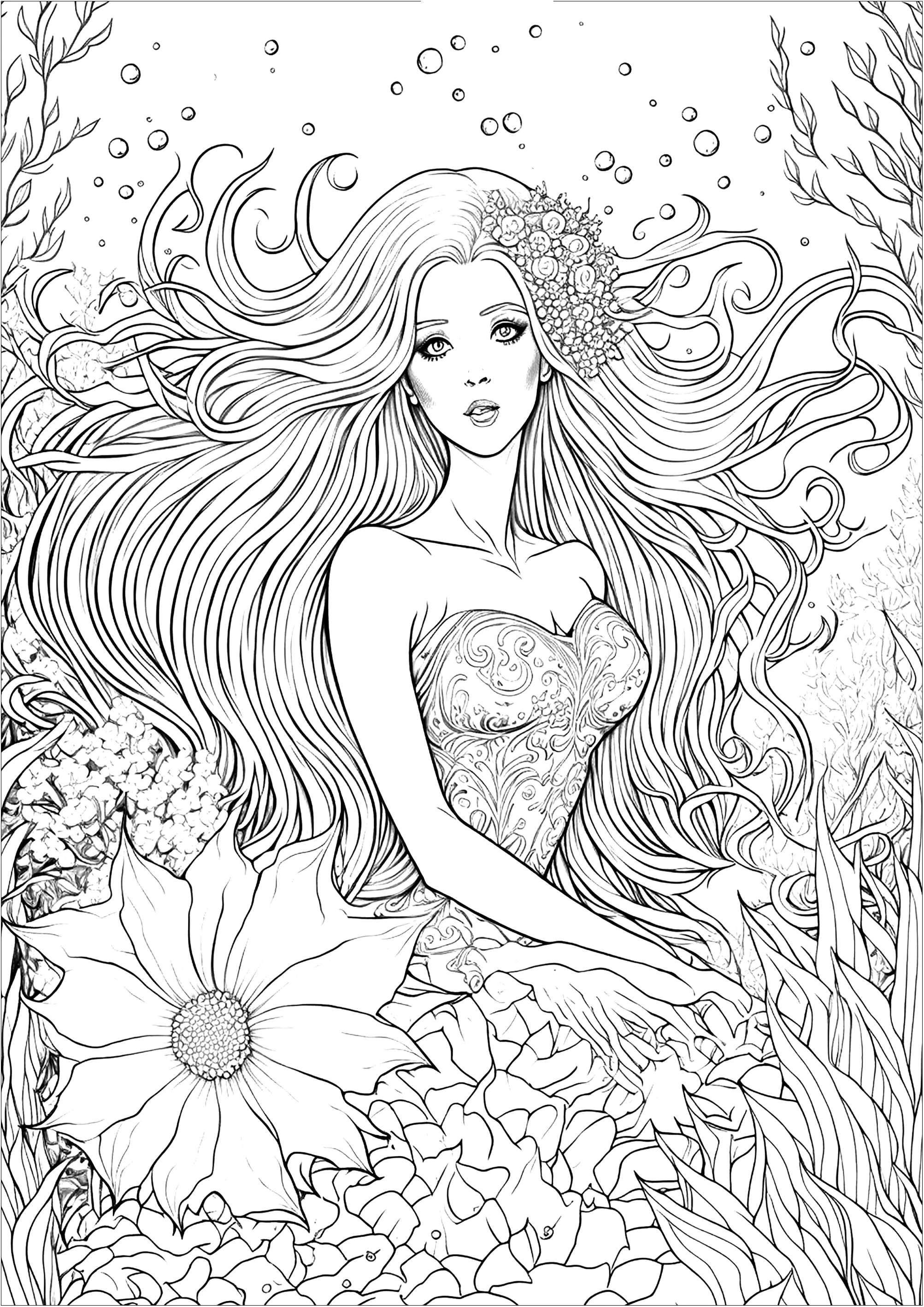 Sirena ultrarrealista (Página para imprimir para adultos)